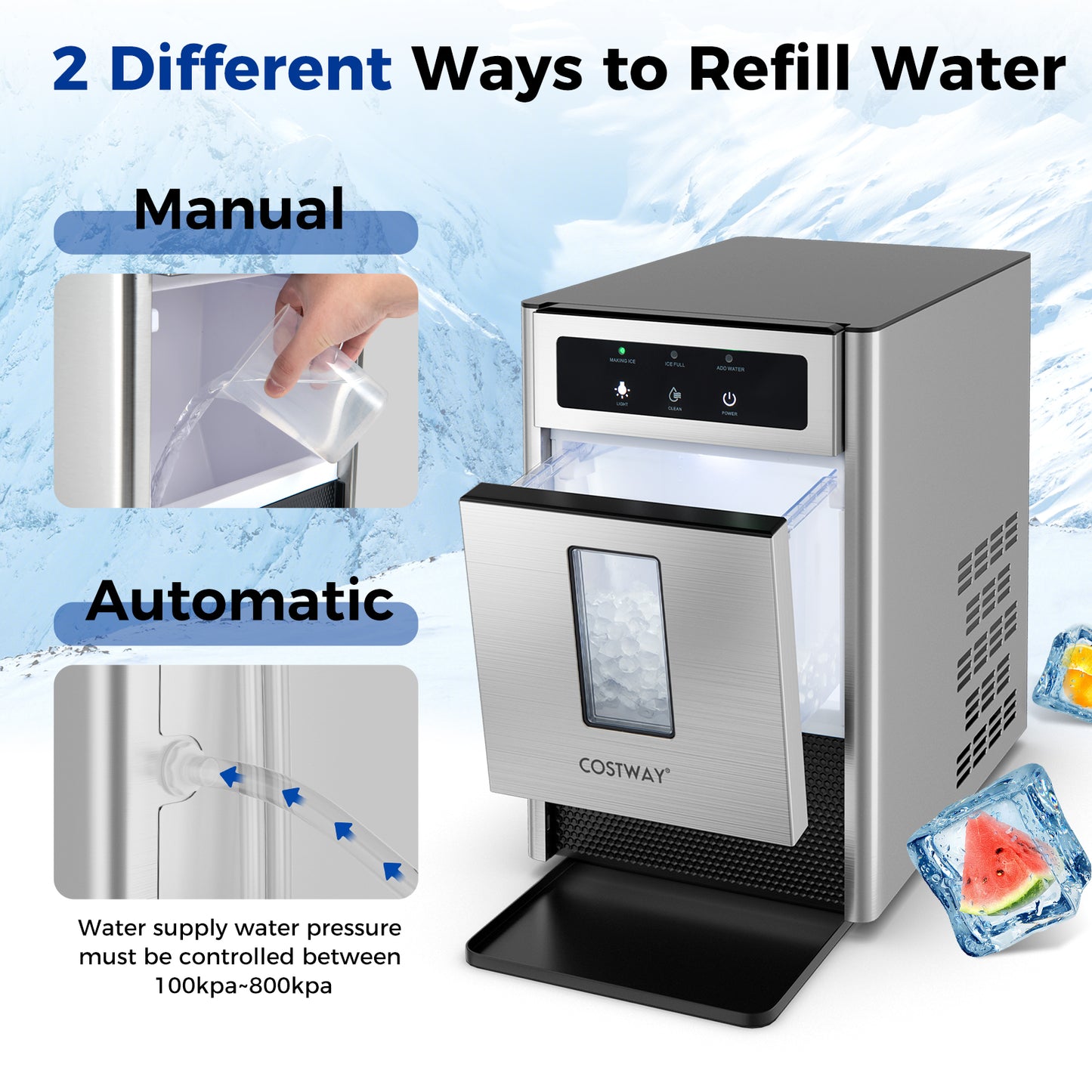 Countertop Nugget Ice Maker with Ice Scoop and Water Tray Kids Crystal