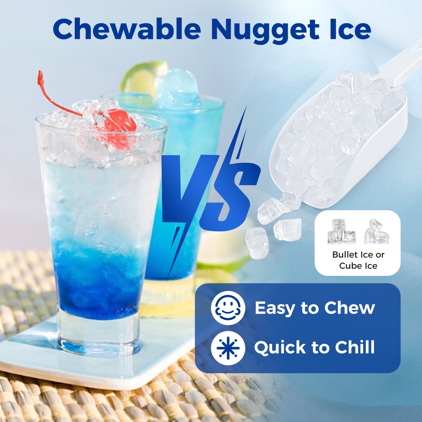 Countertop Nugget Ice Maker with Ice Scoop and Water Tray Kids Crystal