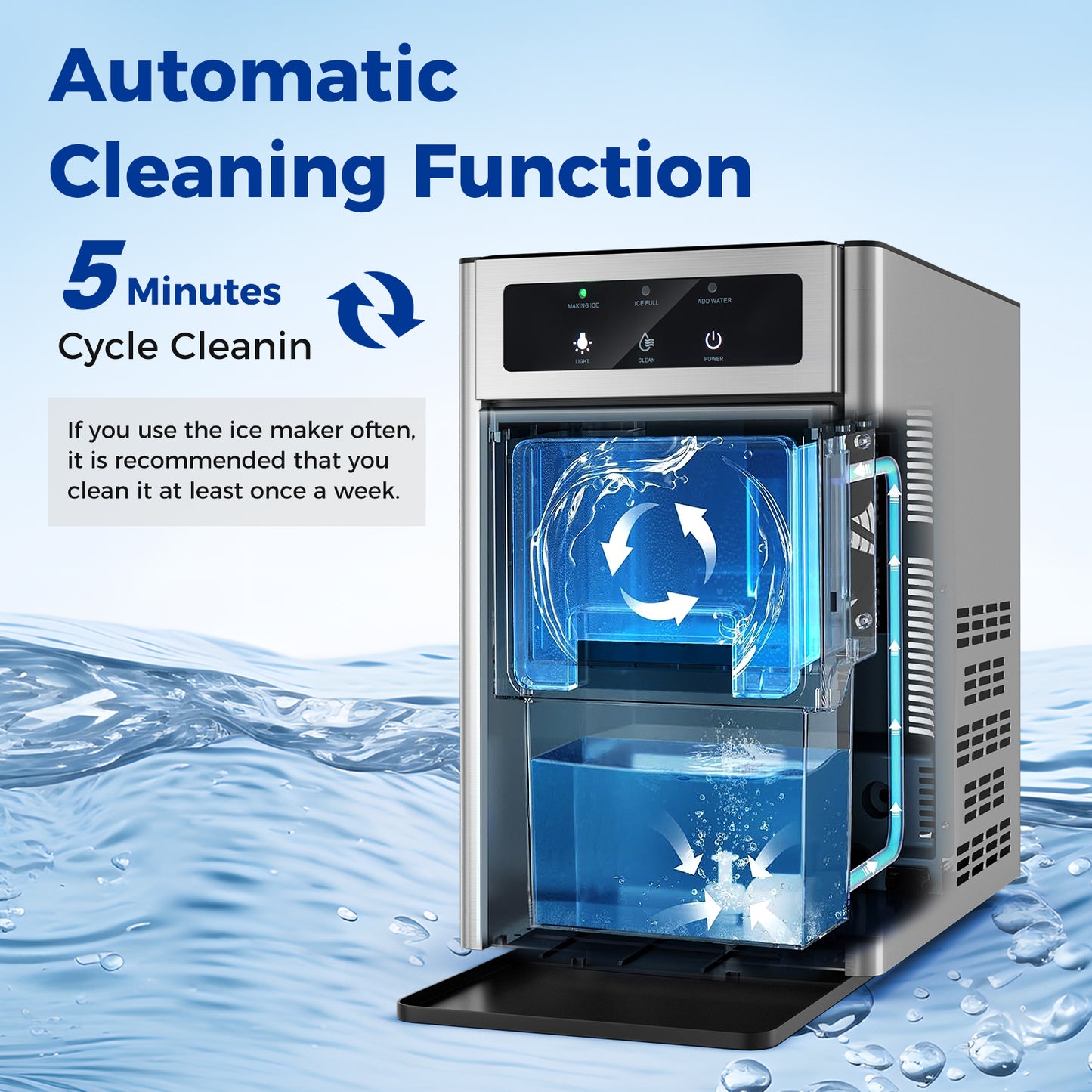 Countertop Nugget Ice Maker with Ice Scoop and Water Tray Kids Crystal