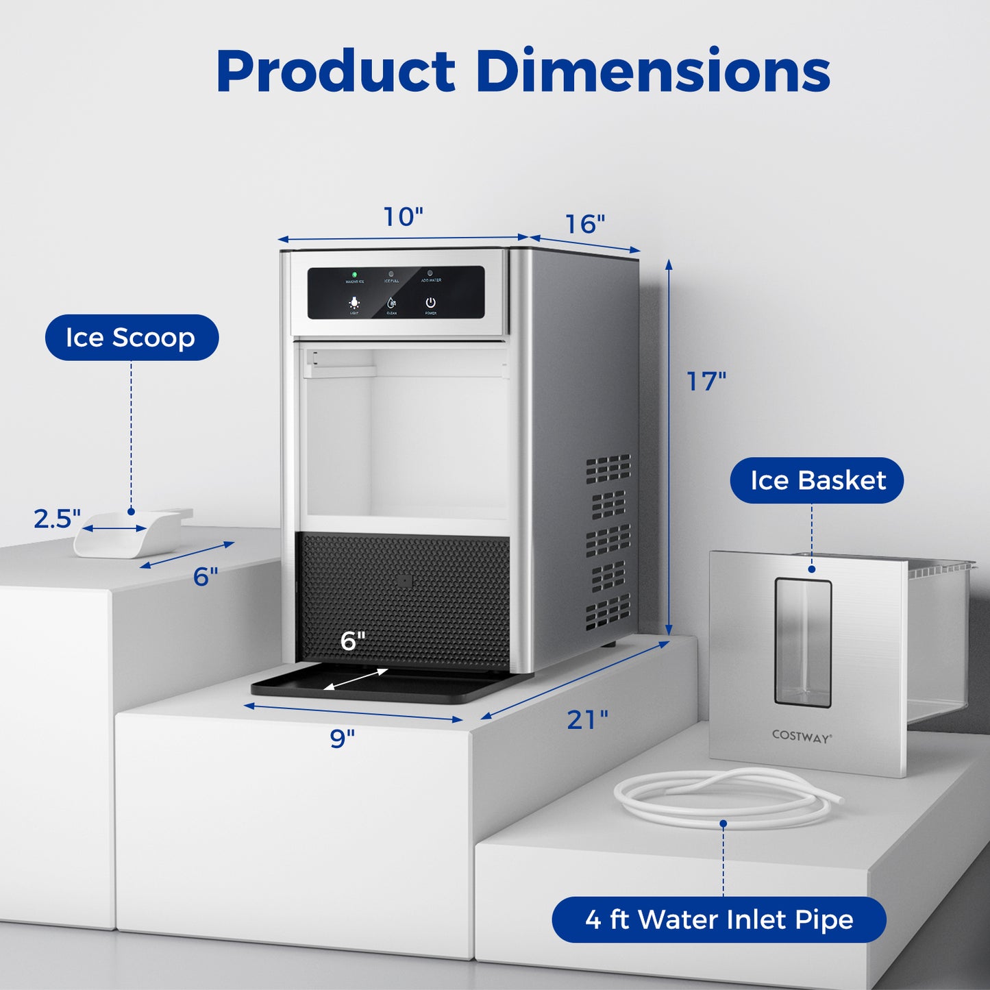 Countertop Nugget Ice Maker with Ice Scoop and Water Tray Kids Crystal