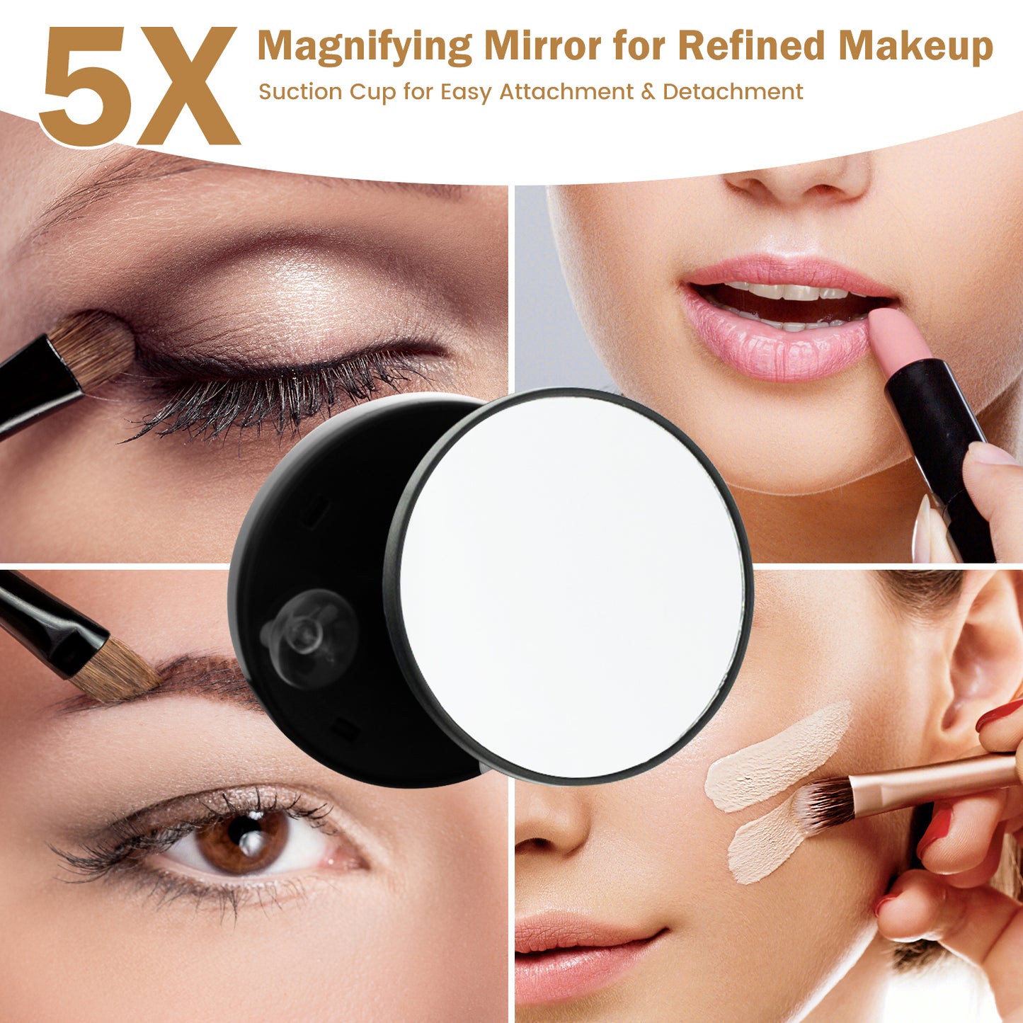 360° Rotatable Vanity Makeup Mirror with 3 Color Lighting Modes and Touch Control-Black Kids Crystal