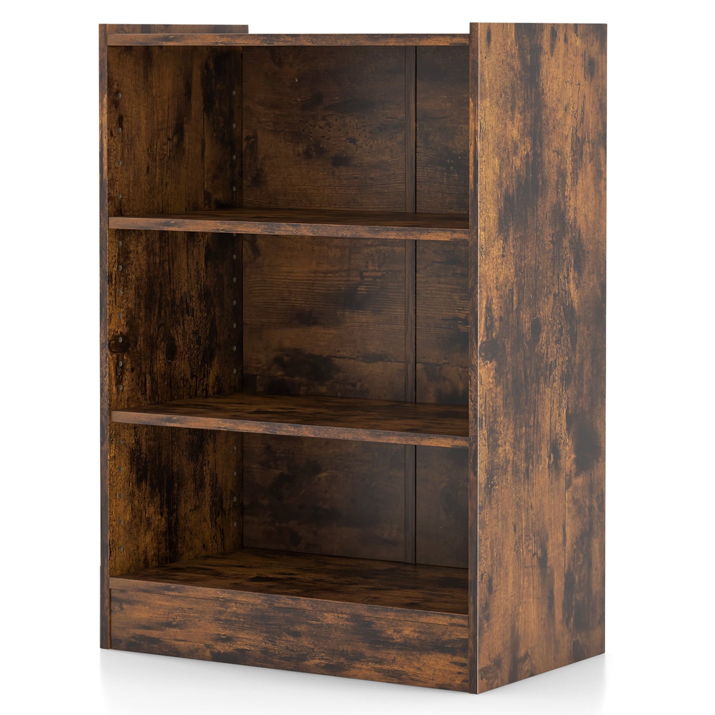 3-Tier Bookcase Open Display Rack Cabinet with Adjustable Shelves-Rustic Brown Kids Crystal
