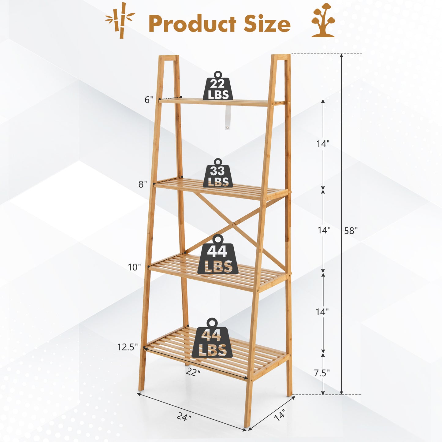 58 Inch 4-Tier Bamboo Ladder Bookshelf-Natural Kids Crystal