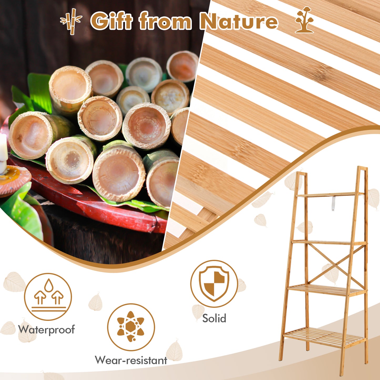 58 Inch 4-Tier Bamboo Ladder Bookshelf-Natural Kids Crystal