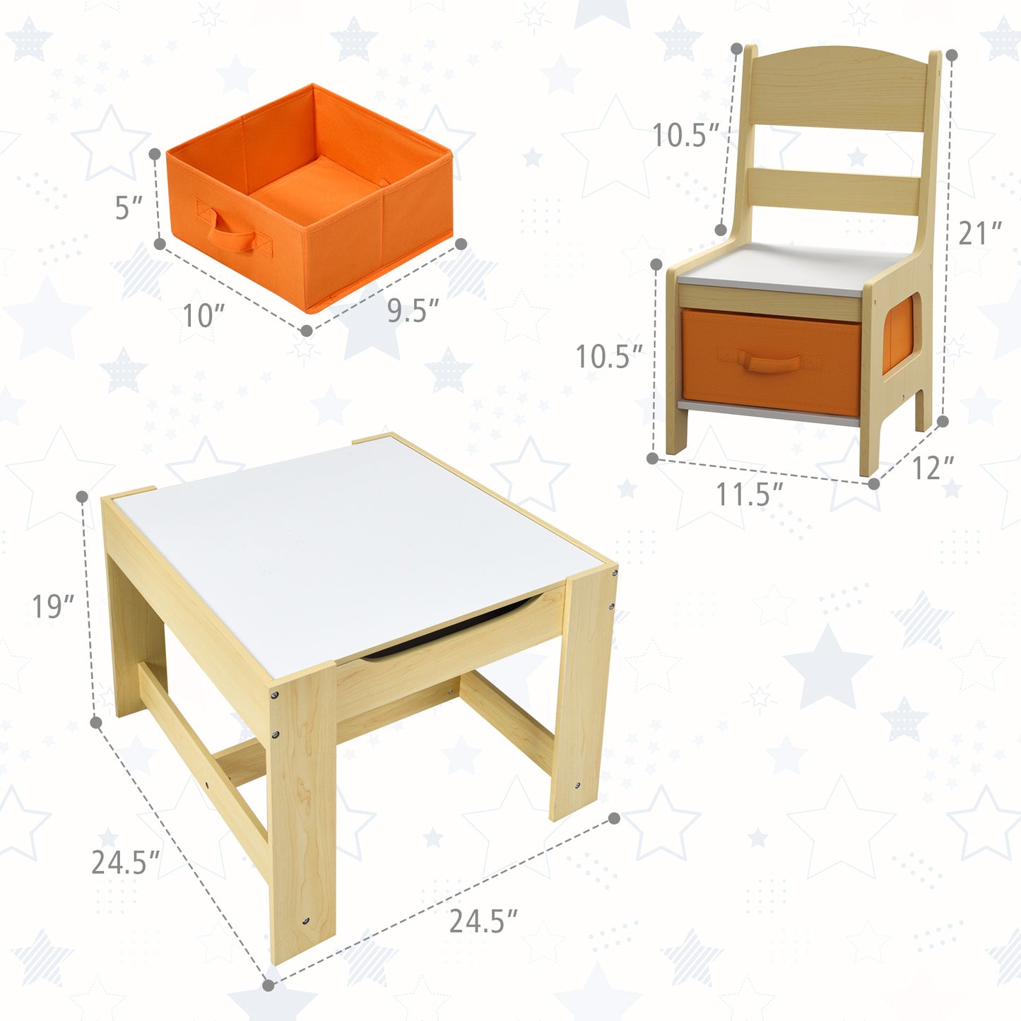 Kids Table Chairs Set With Storage Boxes Blackboard Whiteboard Drawing-Natural Kids Crystal