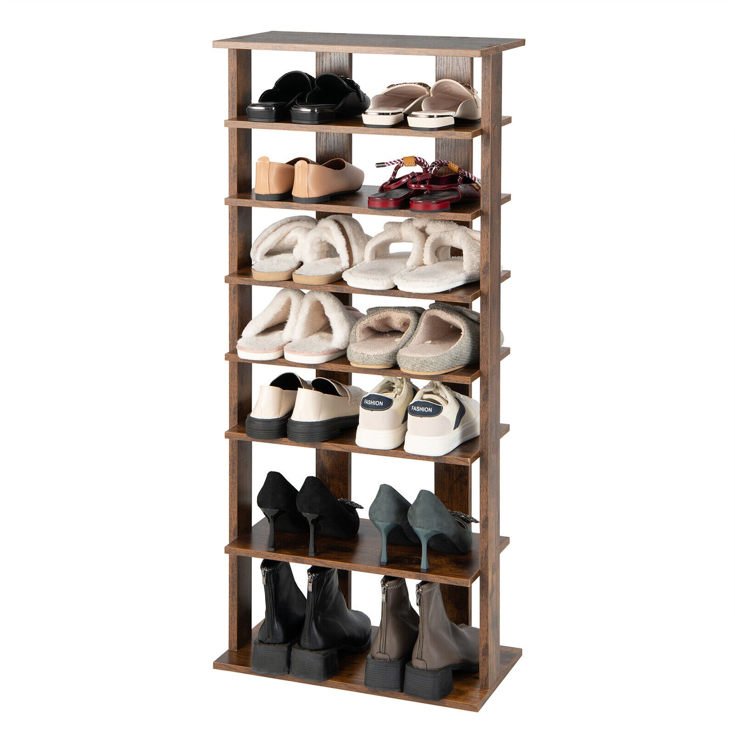 7 Tiers Vertical Shoe Rack for Front Door-Rustic Brown Kids Crystal