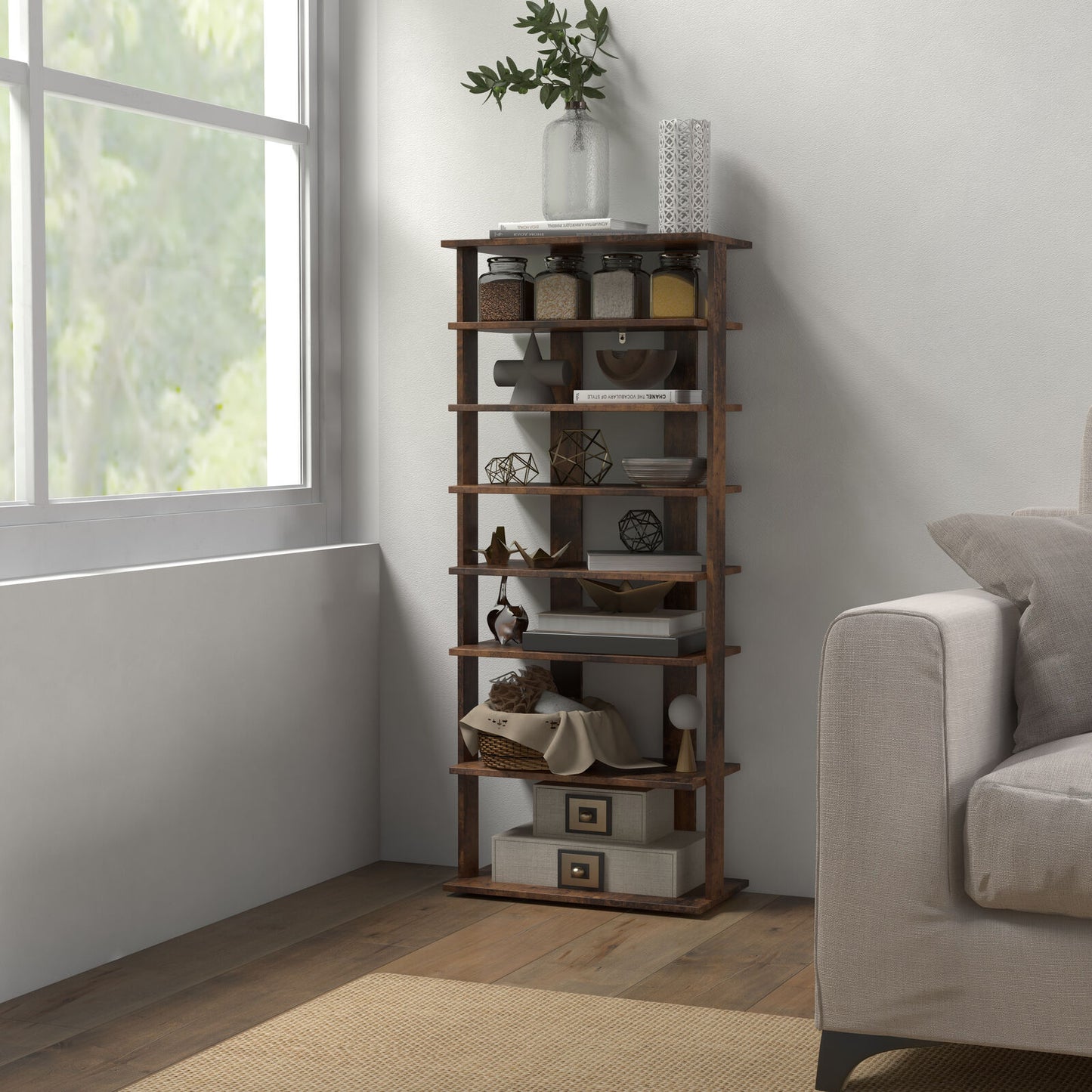 7 Tiers Vertical Shoe Rack for Front Door-Rustic Brown Kids Crystal