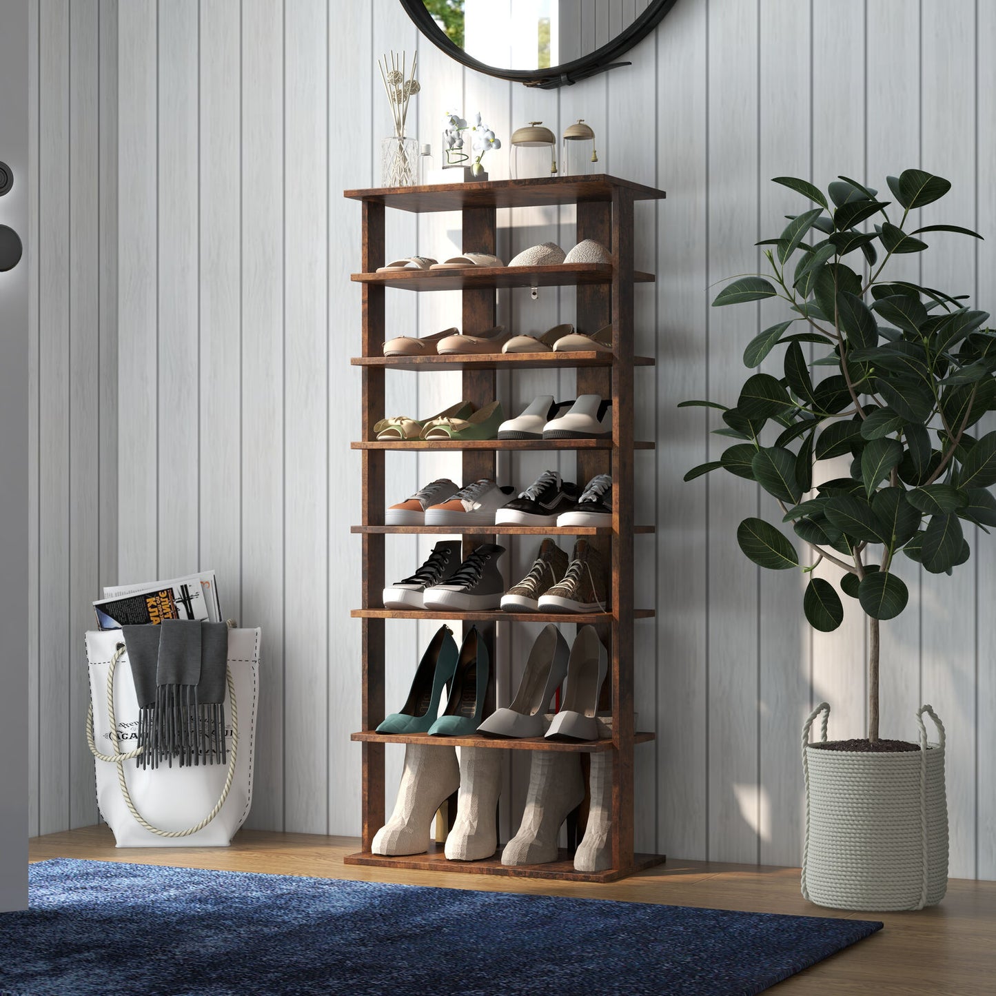 7 Tiers Vertical Shoe Rack for Front Door-Rustic Brown Kids Crystal