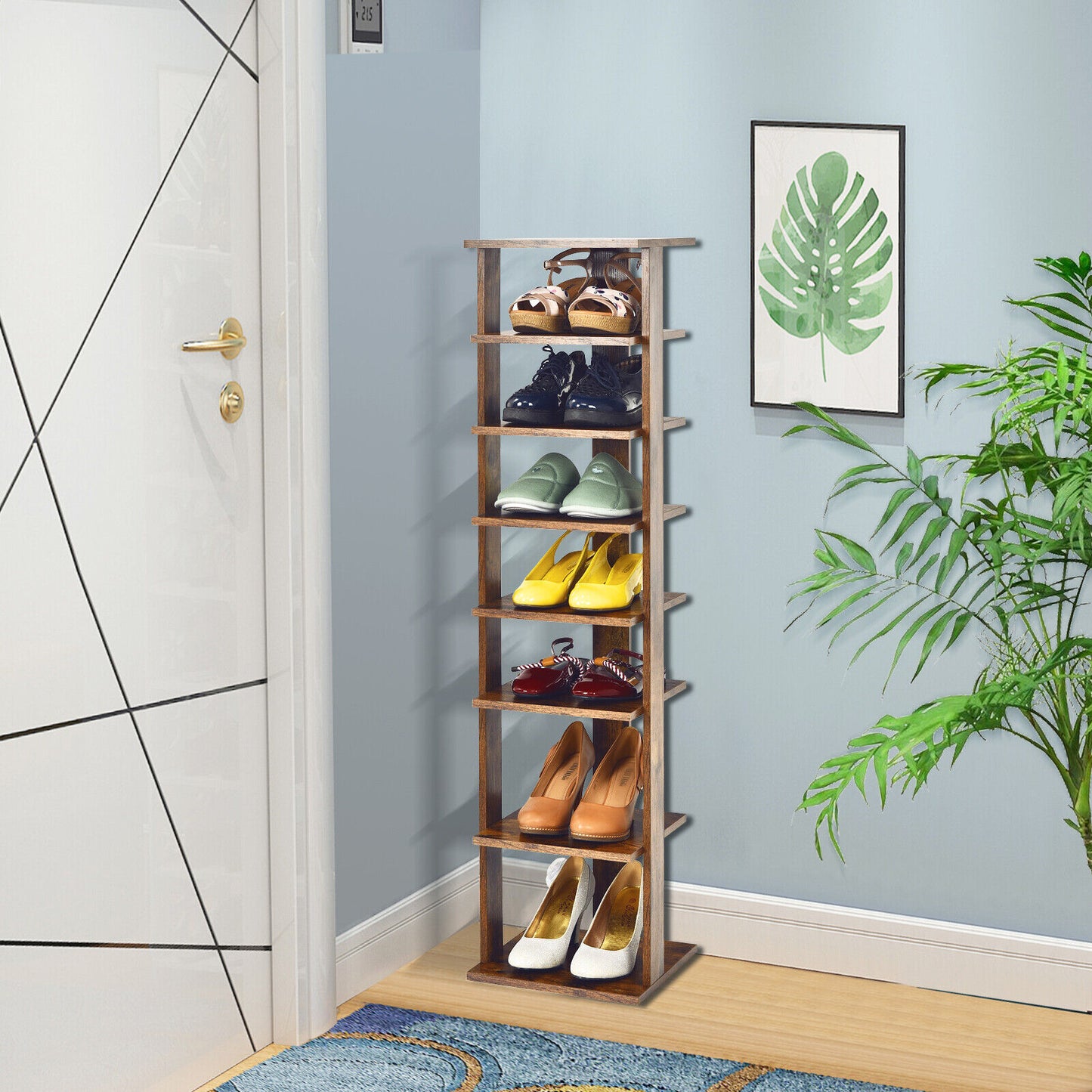 Wooden Shoes Storage Stand 7 Tiers Shoe Rack Organizer Multi-shoe Rack Shoebox-Rustic Brown Kids Crystal