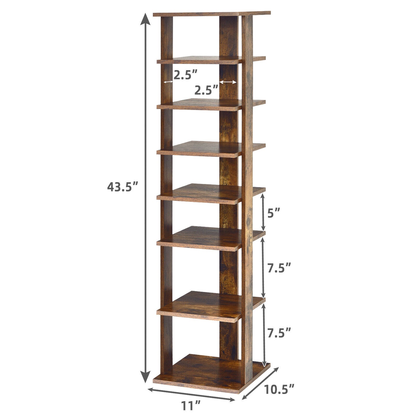Wooden Shoes Storage Stand 7 Tiers Shoe Rack Organizer Multi-shoe Rack Shoebox-Rustic Brown Kids Crystal