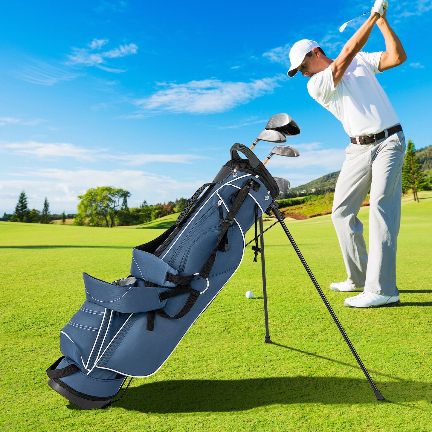 Golf Stand Cart Bag with 4 Way Divider Carry Organizer Pockets-Blue Kids Crystal