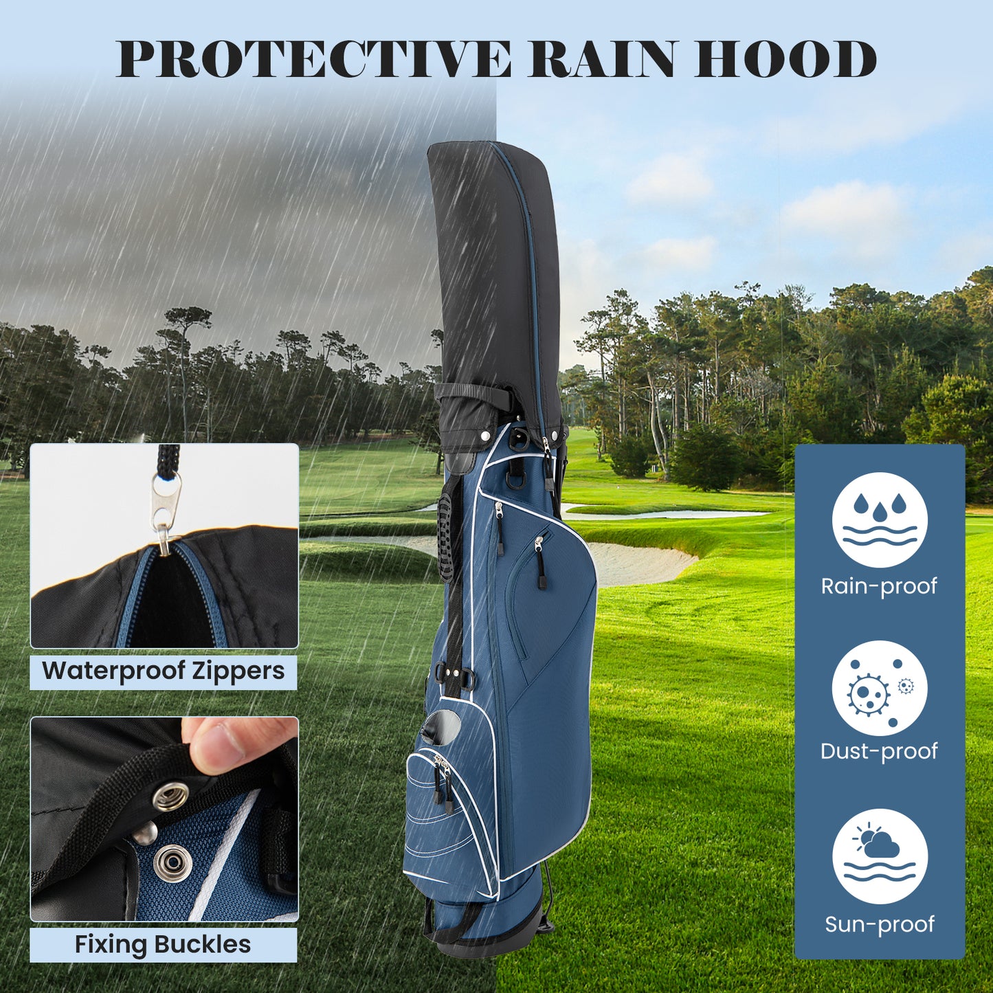 Golf Stand Cart Bag with 4 Way Divider Carry Organizer Pockets-Blue Kids Crystal