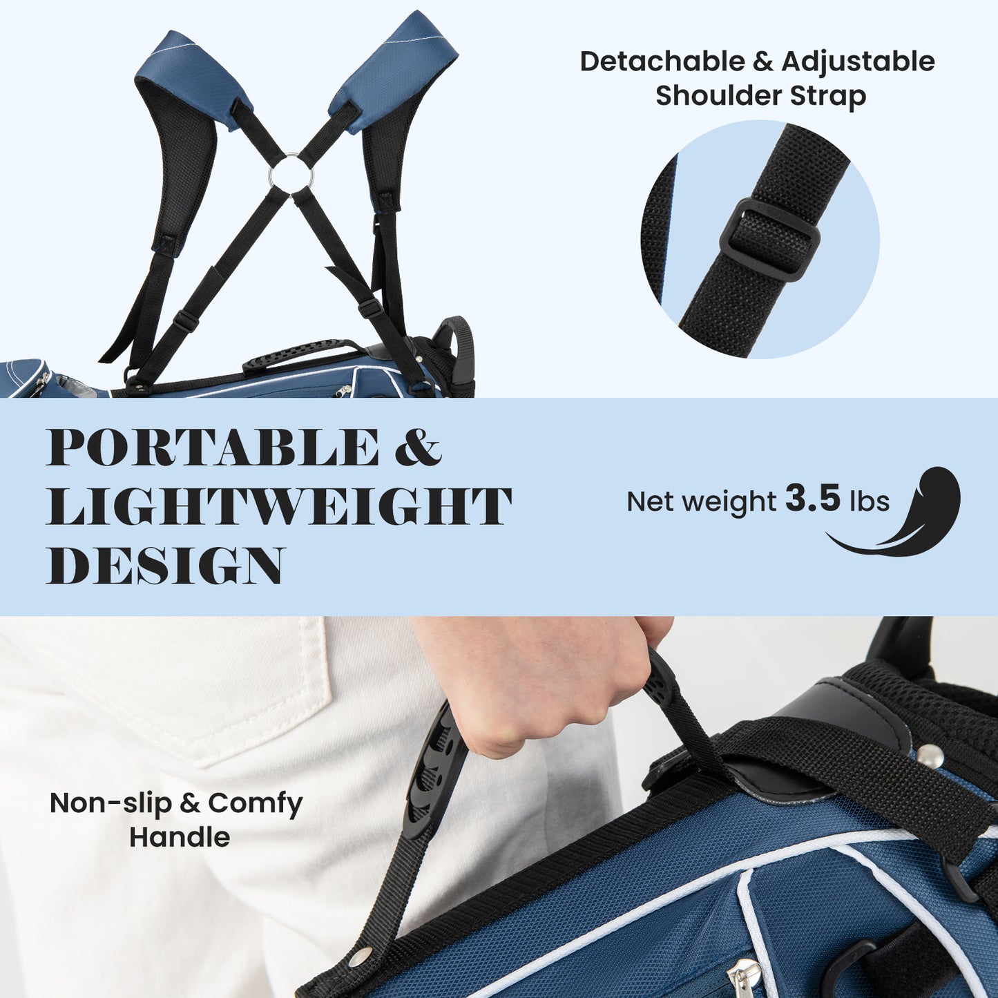 Golf Stand Cart Bag with 4 Way Divider Carry Organizer Pockets-Blue Kids Crystal