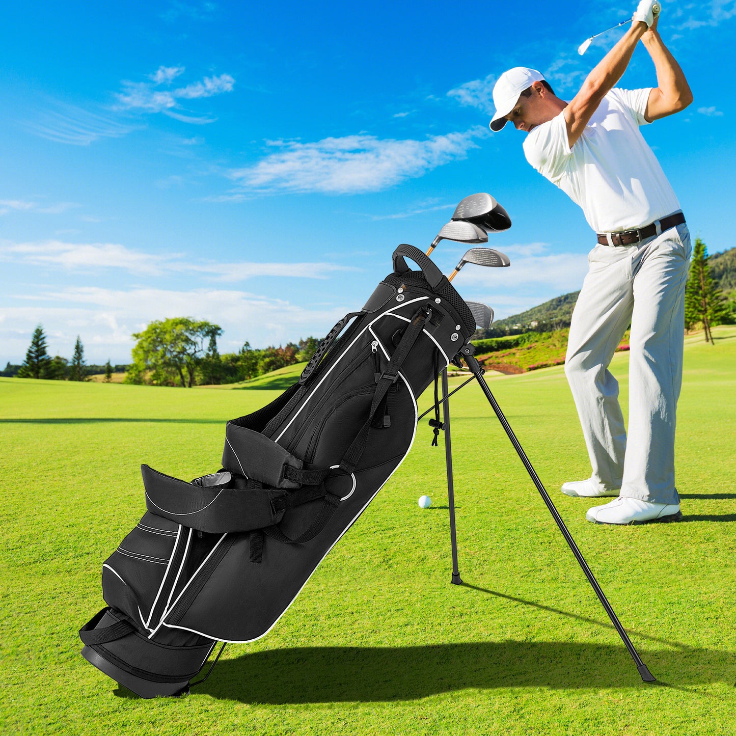 Golf Stand Cart Bag with 4 Way Divider Carry Organizer Pockets-Black Kids Crystal