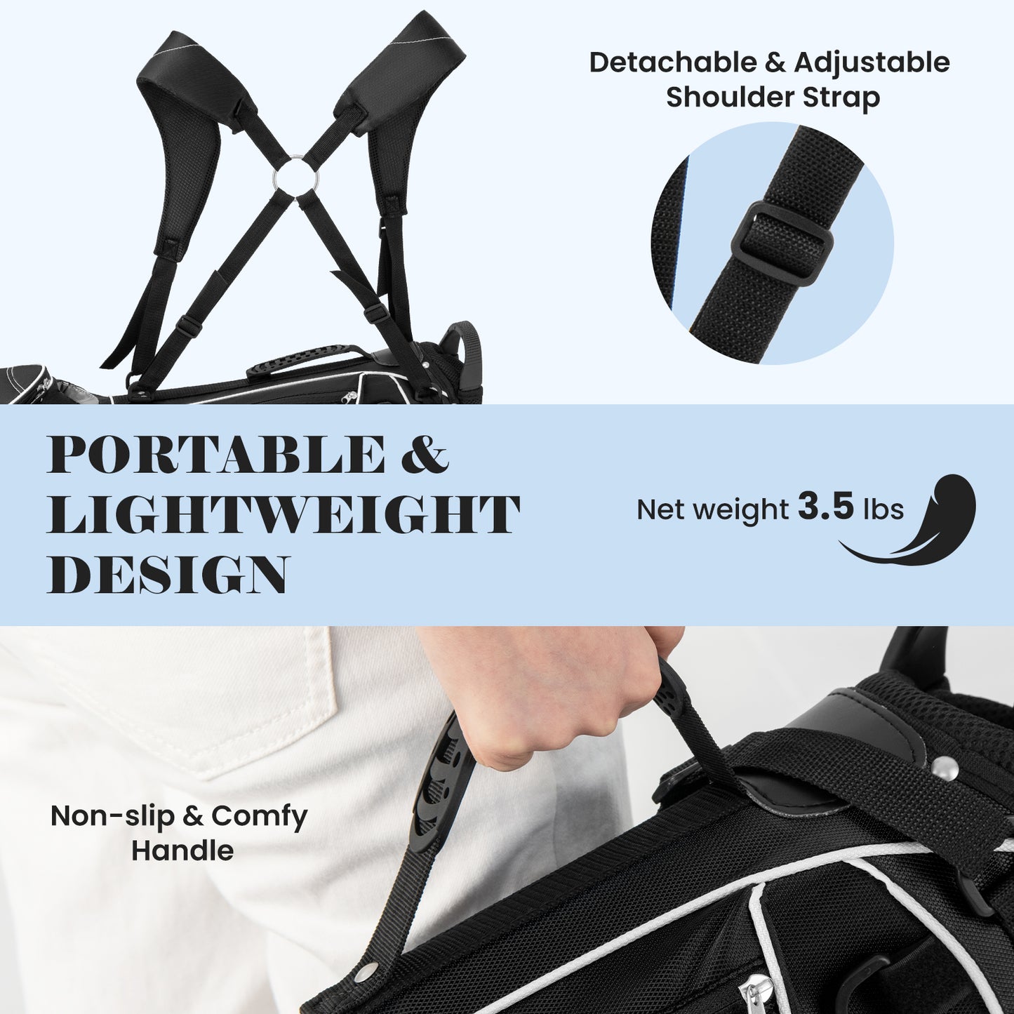 Golf Stand Cart Bag with 4 Way Divider Carry Organizer Pockets-Black Kids Crystal