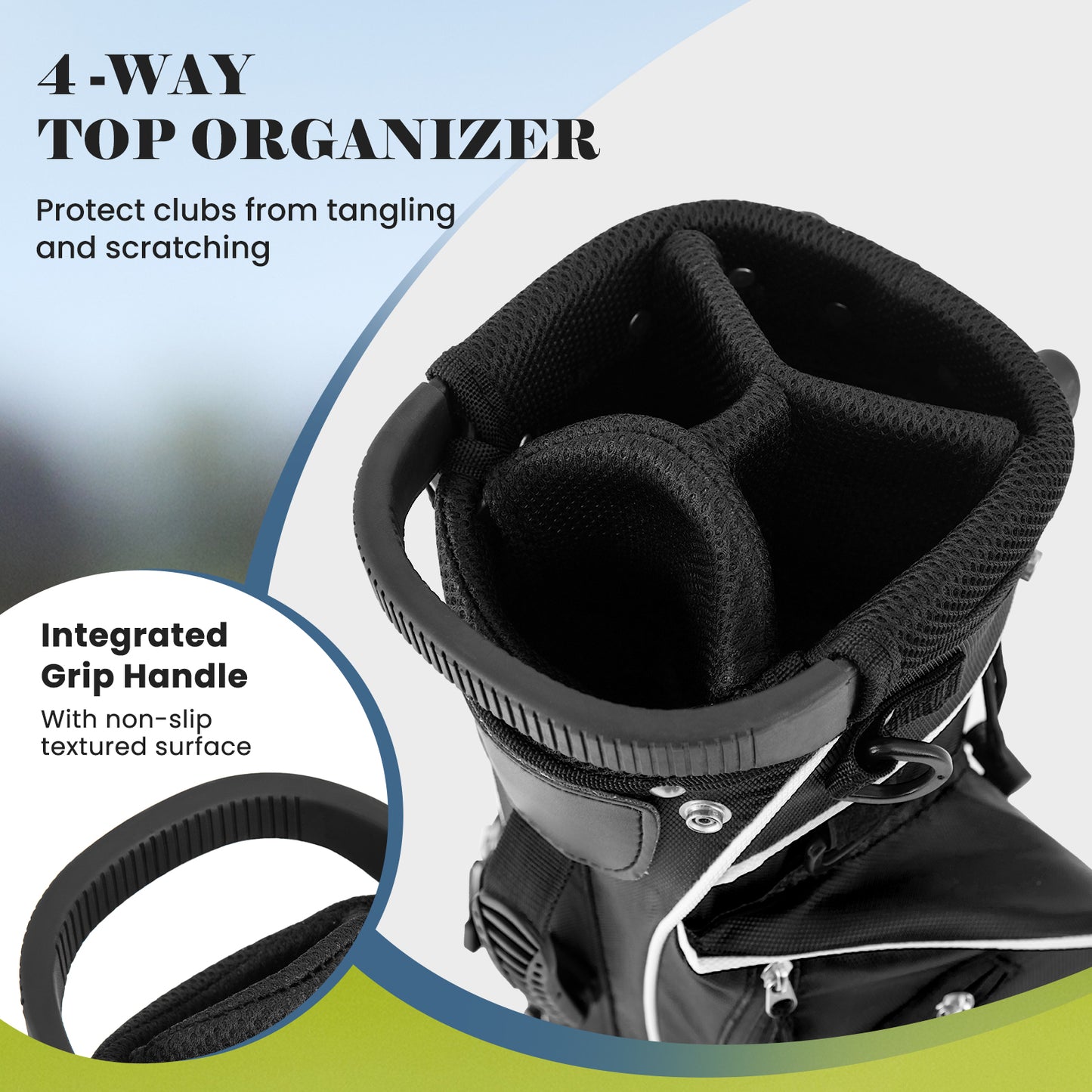 Golf Stand Cart Bag with 4 Way Divider Carry Organizer Pockets-Black Kids Crystal