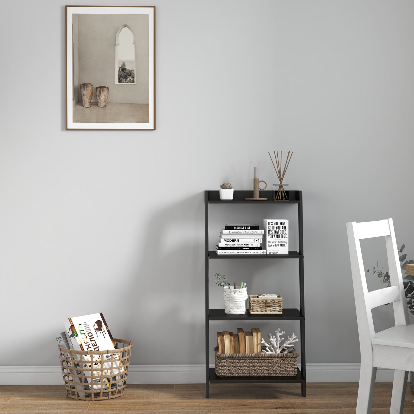 4-Tier Ladder Shelf with Solid Frame and Anti-toppling Device-Black Kids Crystal