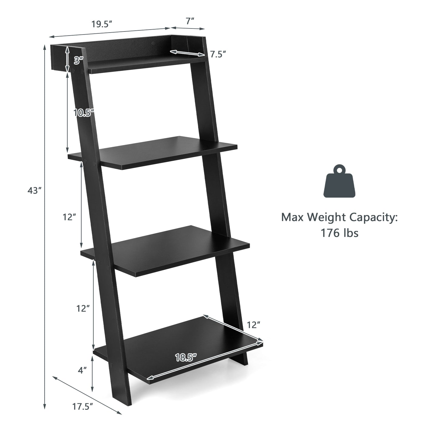 4-Tier Ladder Shelf with Solid Frame and Anti-toppling Device-Black Kids Crystal