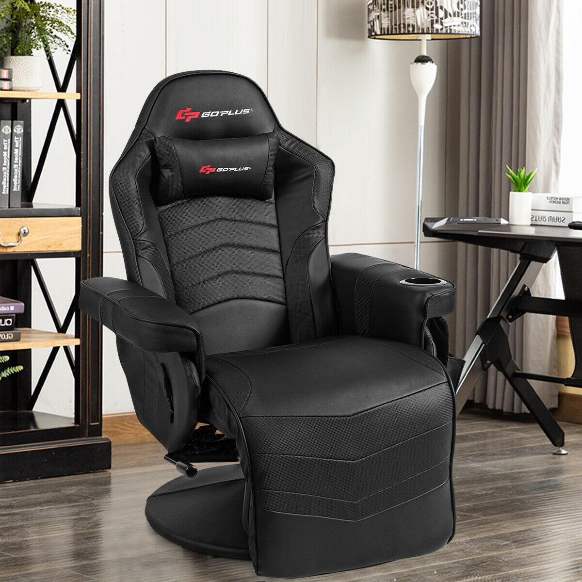 Ergonomic High Back Massage Gaming Chair with Pillow-Black Kids Crystal