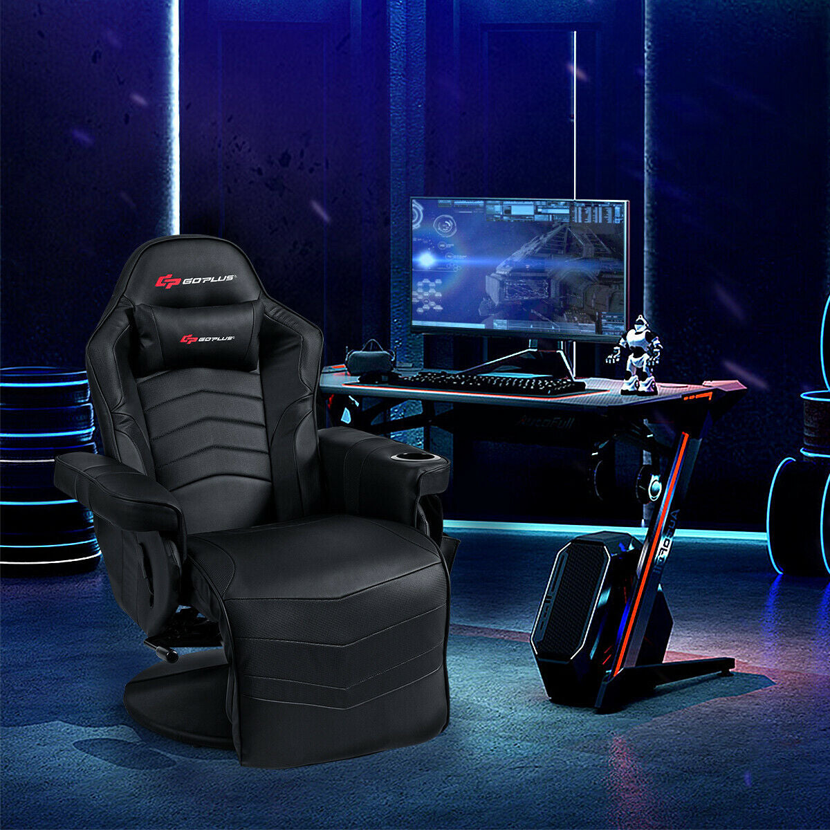 Ergonomic High Back Massage Gaming Chair with Pillow-Black Kids Crystal