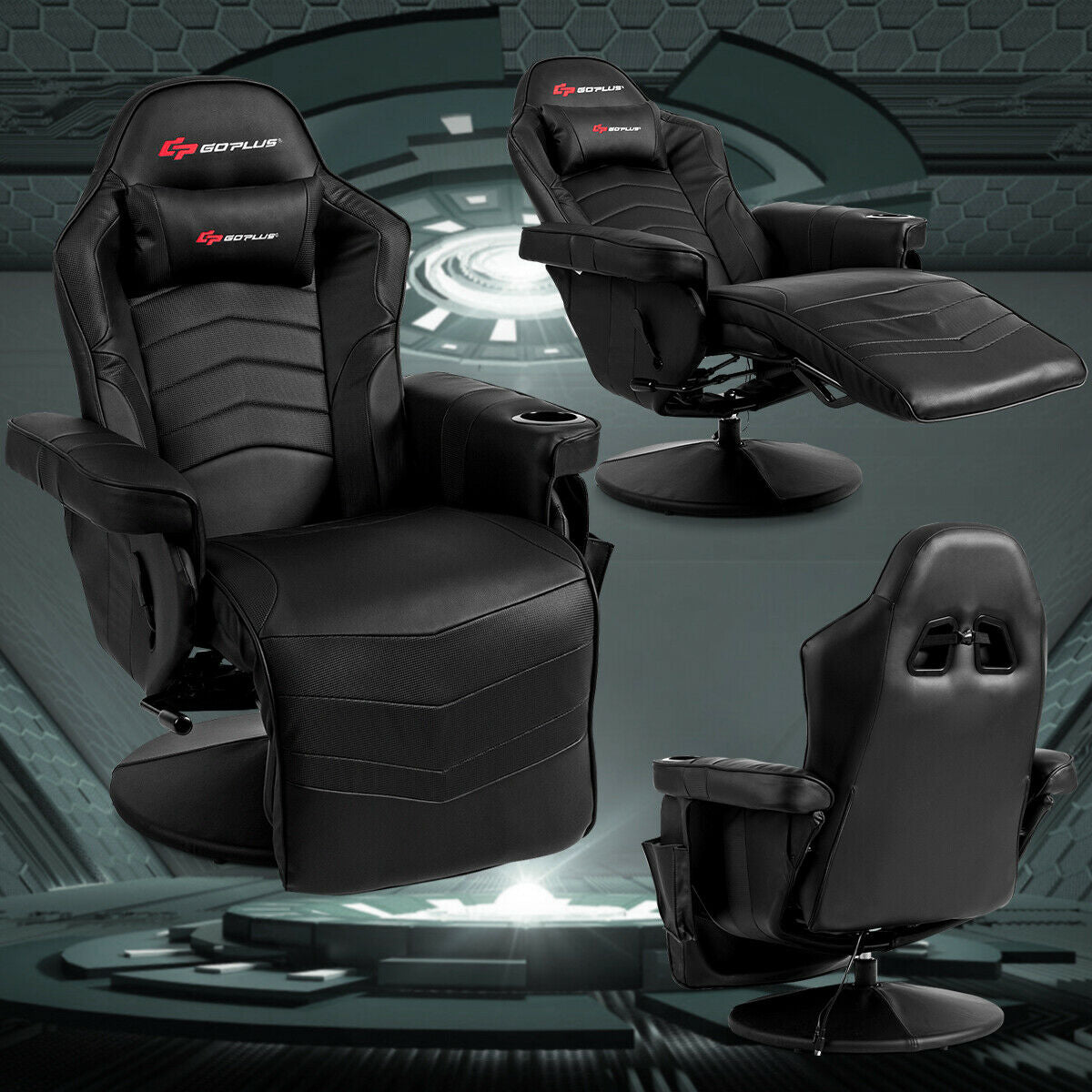 Ergonomic High Back Massage Gaming Chair with Pillow-Black Kids Crystal
