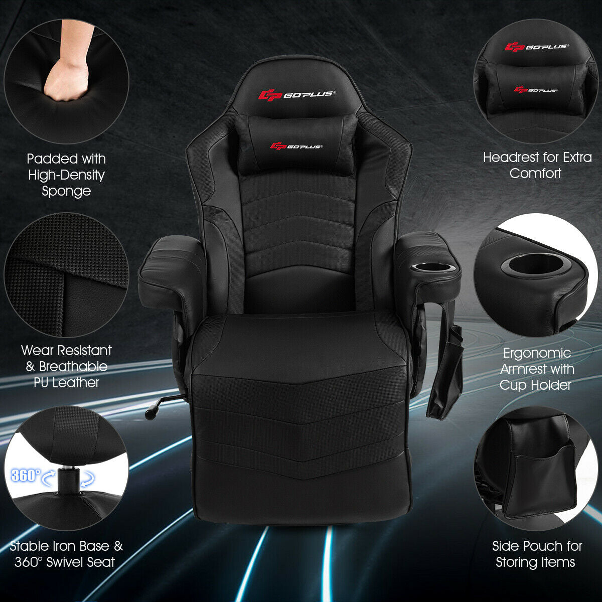 Ergonomic High Back Massage Gaming Chair with Pillow-Black Kids Crystal