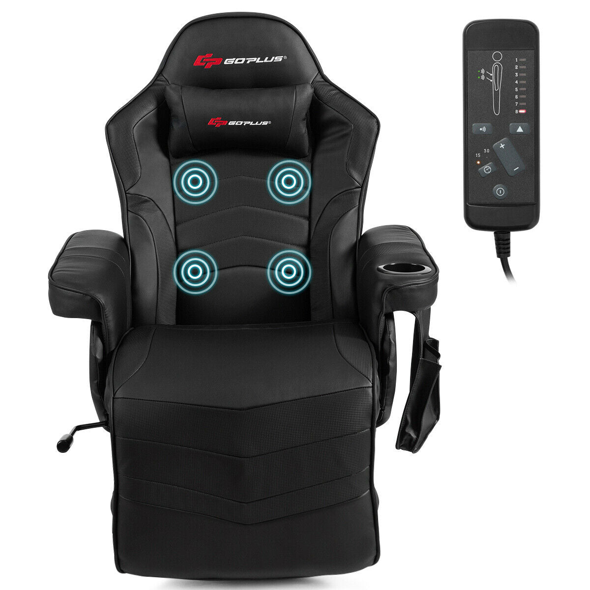 Ergonomic High Back Massage Gaming Chair with Pillow-Black Kids Crystal