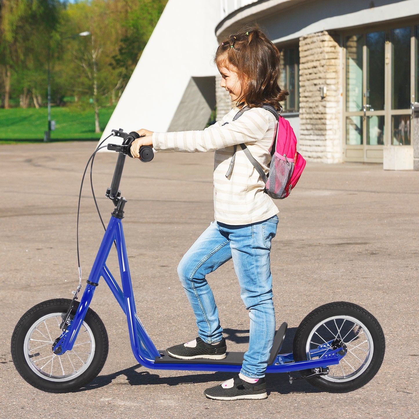 Height Adjustable Kid Kick Scooter with 12 Inch Air Filled Wheel-Navy Kids Crystal