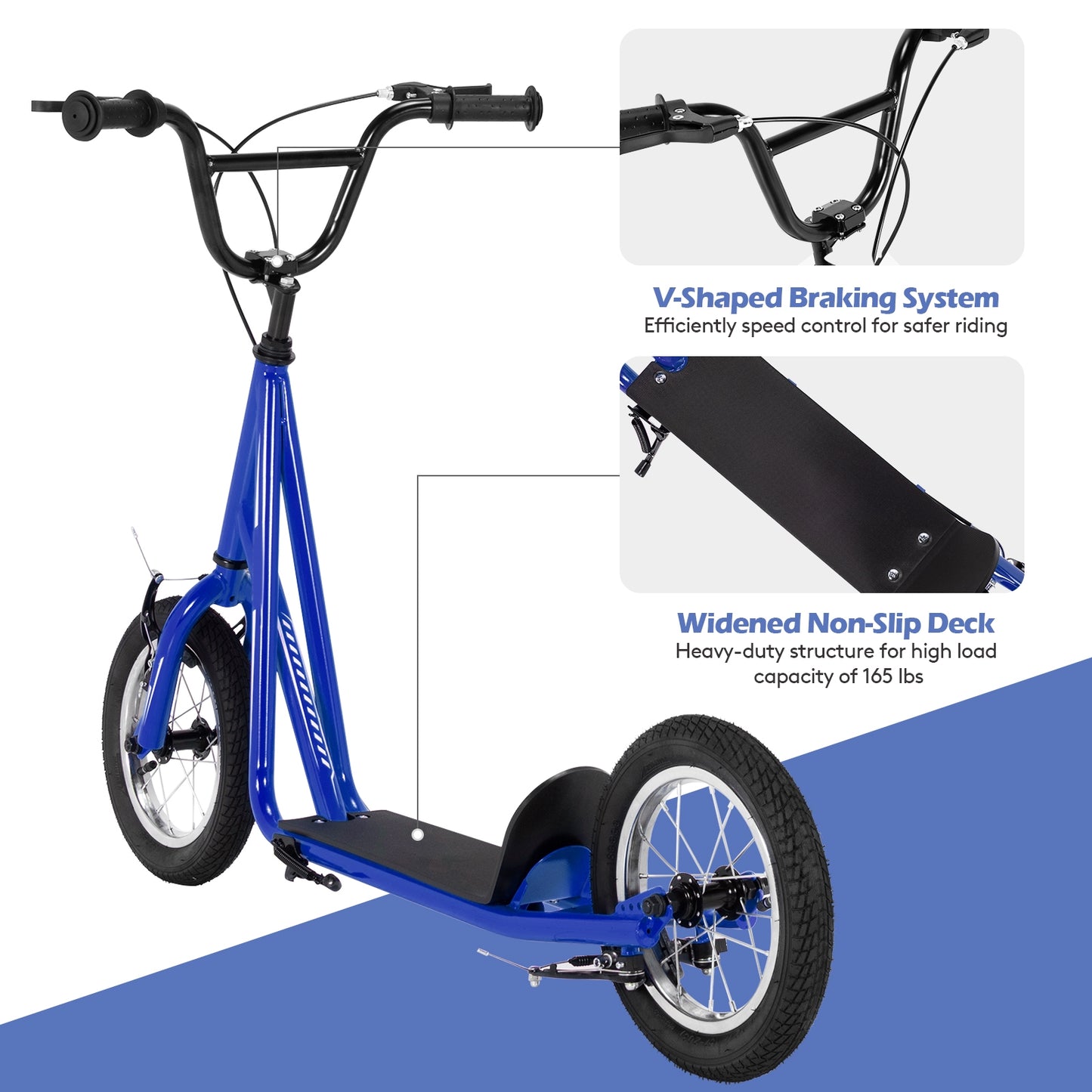 Height Adjustable Kid Kick Scooter with 12 Inch Air Filled Wheel-Navy Kids Crystal