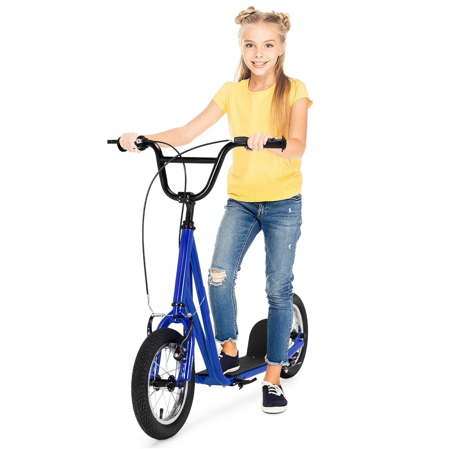 Height Adjustable Kid Kick Scooter with 12 Inch Air Filled Wheel-Navy Kids Crystal