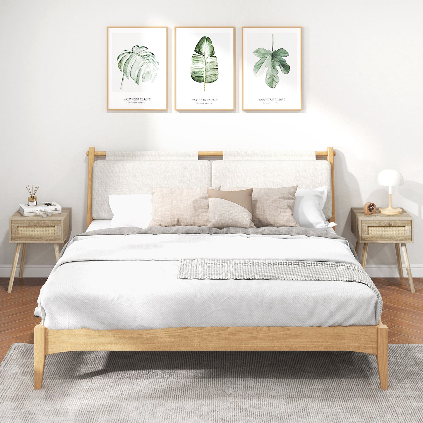 Modern Rattan Nightstand with Drawer and Solid Wood Legs for Bedroom and Living Room-Natural Kids Crystal