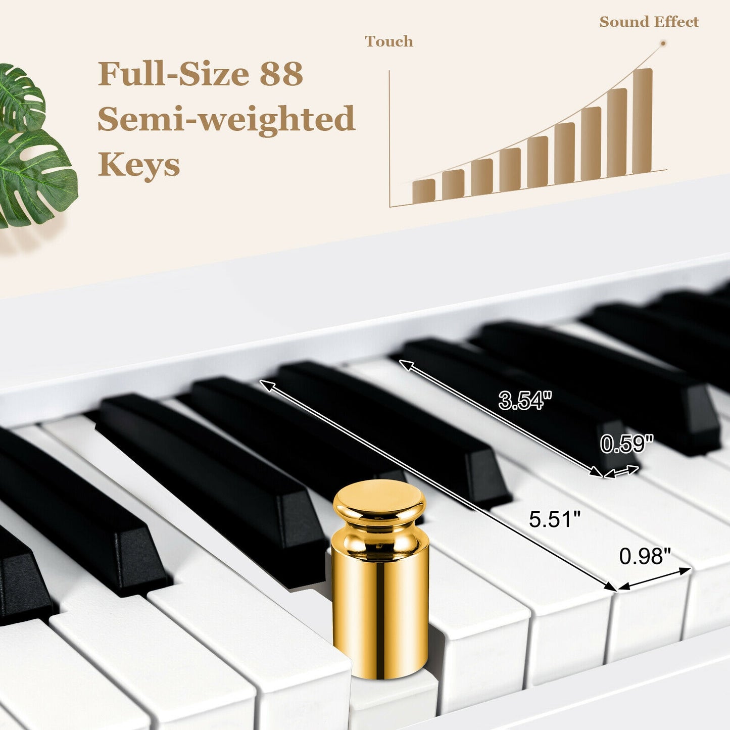88-Key Foldable Digital Piano with MIDI and Wireless BT-White Kids Crystal