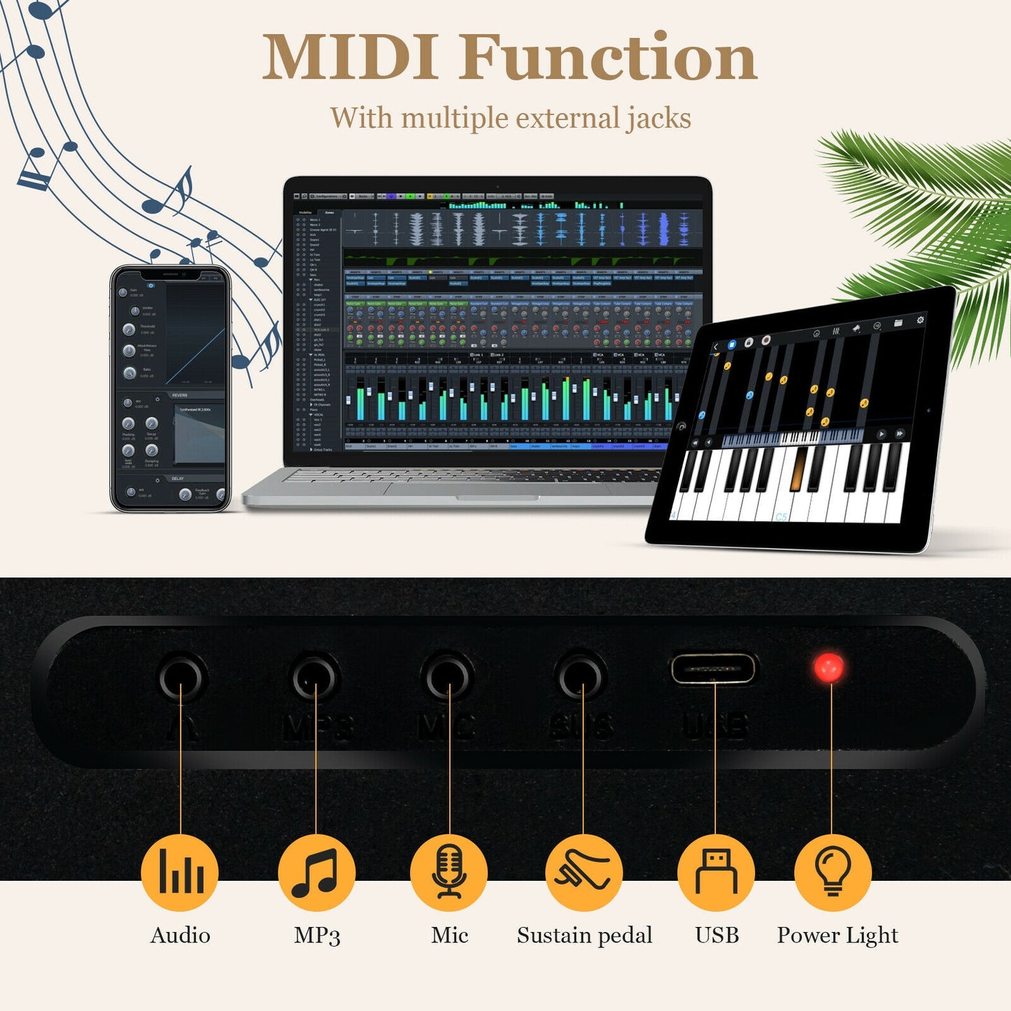 88-Key Foldable Digital Piano with MIDI and Wireless BT-Black Kids Crystal