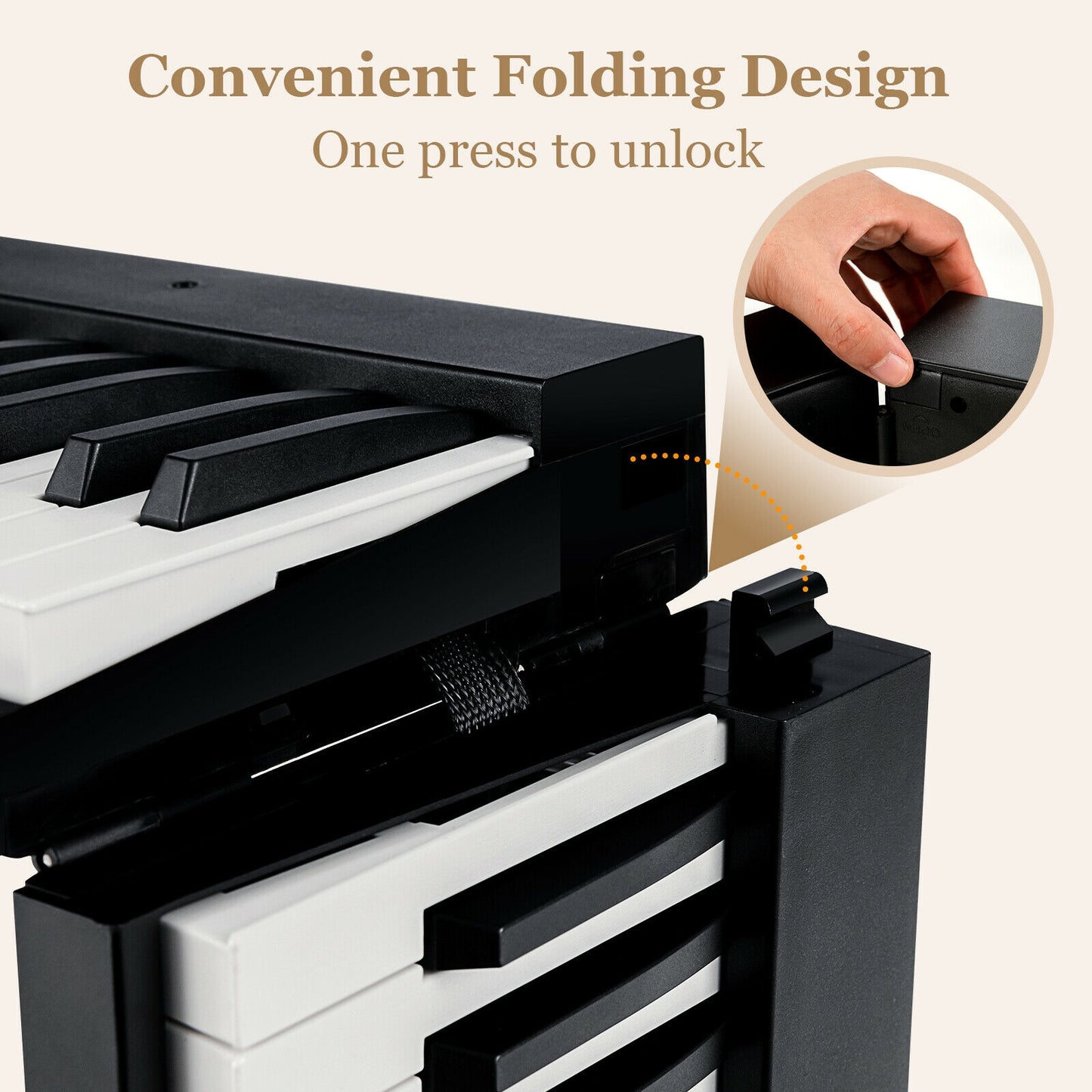 88-Key Foldable Digital Piano with MIDI and Wireless BT-Black Kids Crystal