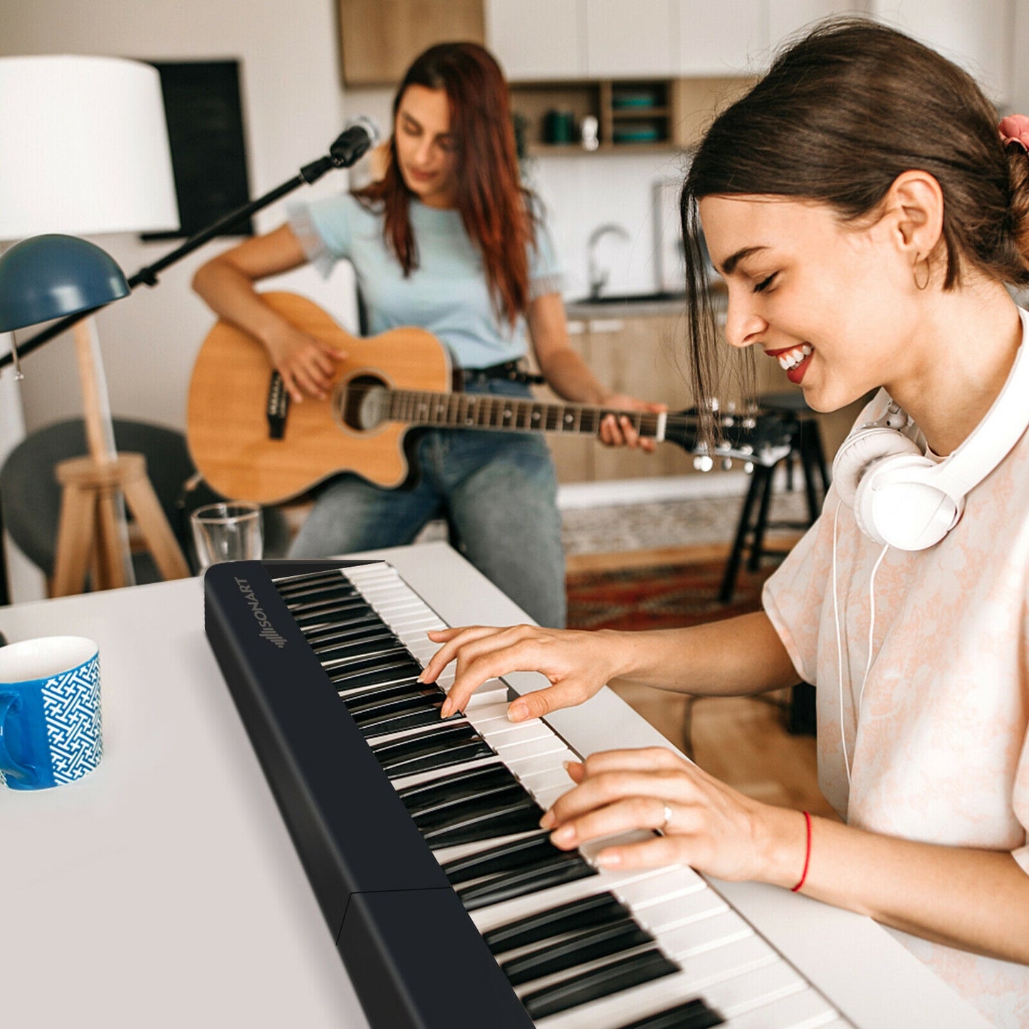 88-Key Foldable Digital Piano with MIDI and Wireless BT-Black Kids Crystal