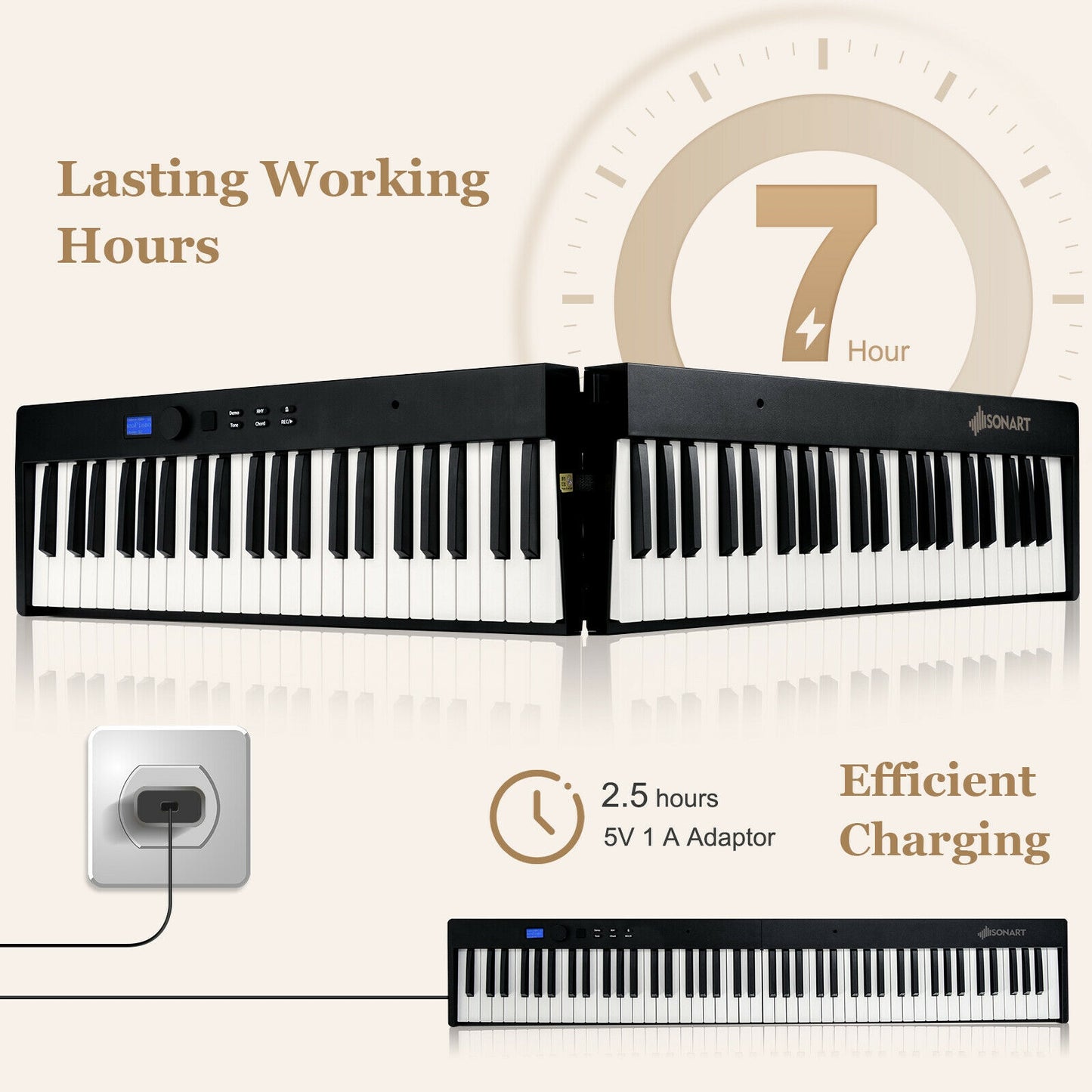 88-Key Foldable Digital Piano with MIDI and Wireless BT-Black Kids Crystal