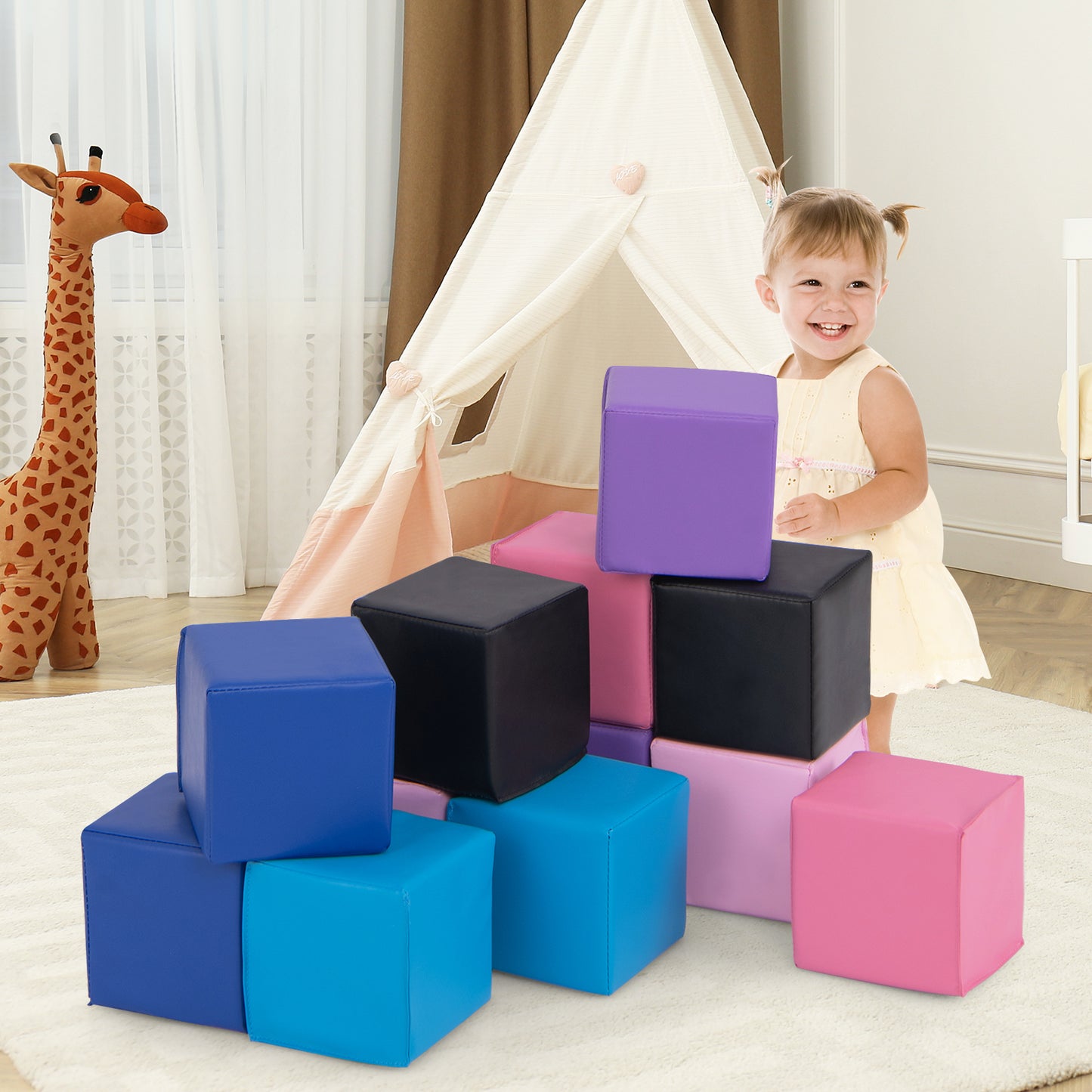 12 Pieces Soft Foam Building Blocks Climbing Foam Cubes Set for Kids Kids Crystal
