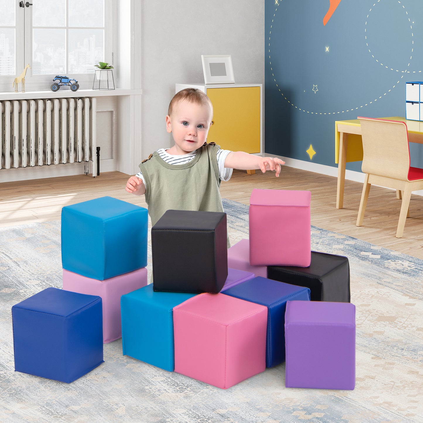 12 Pieces Soft Foam Building Blocks Climbing Foam Cubes Set for Kids Kids Crystal