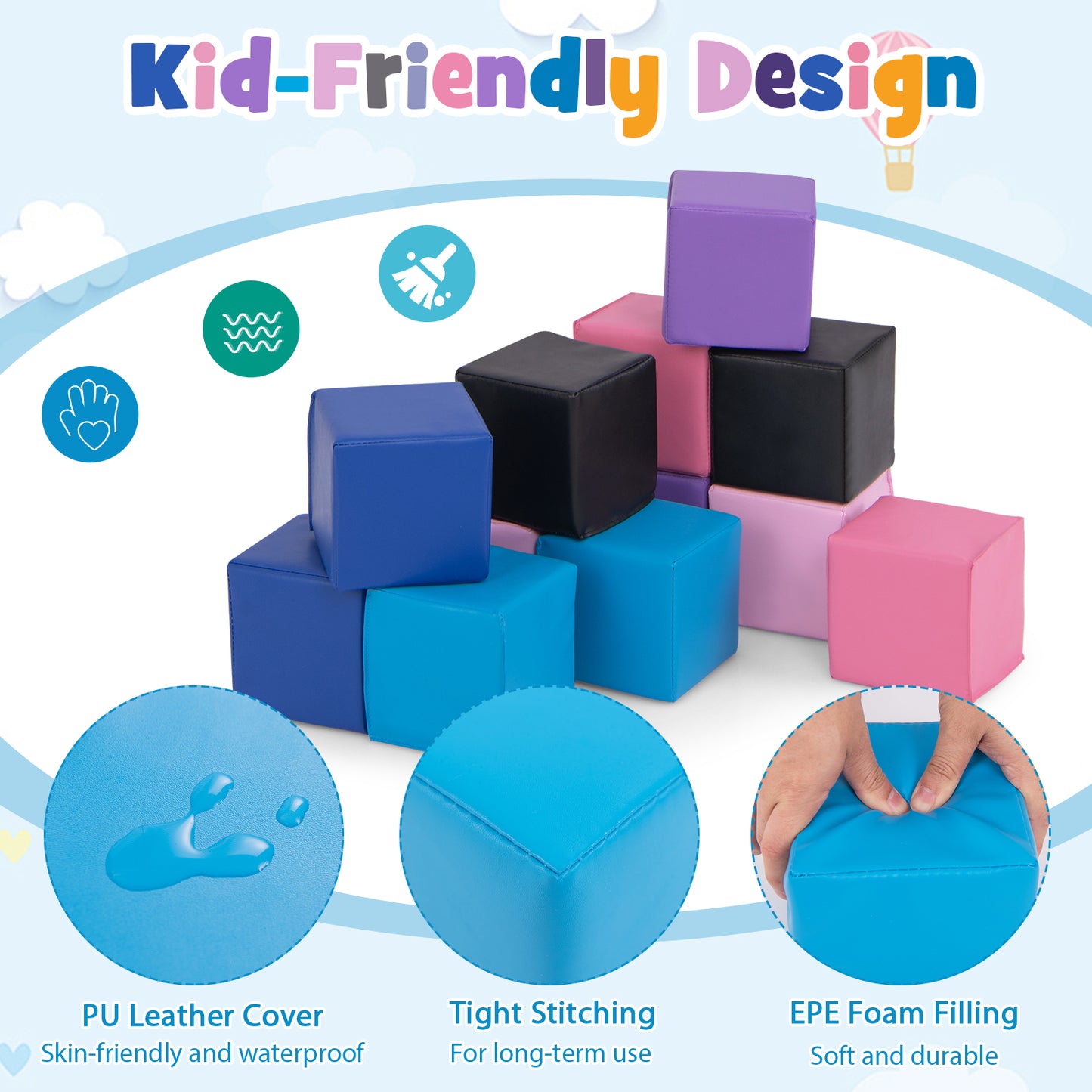 12 Pieces Soft Foam Building Blocks Climbing Foam Cubes Set for Kids Kids Crystal