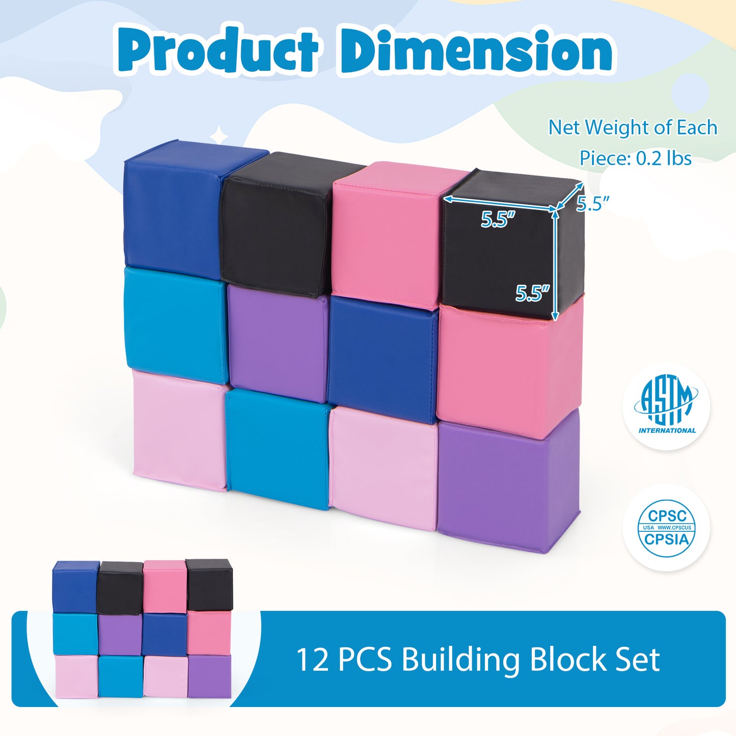12 Pieces Soft Foam Building Blocks Climbing Foam Cubes Set for Kids Kids Crystal