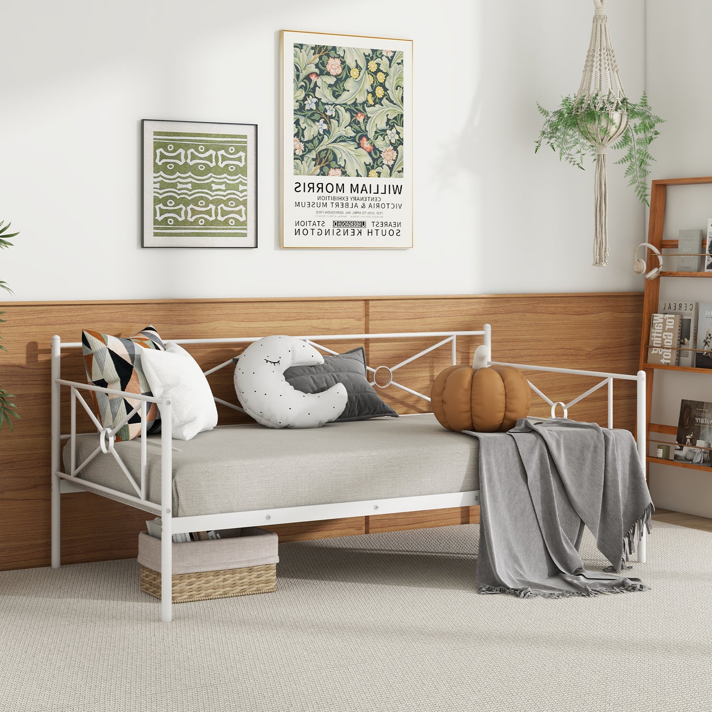 Metal Daybed Twin Bed Frame Stable Steel Slats Sofa Bed-White Kids Crystal