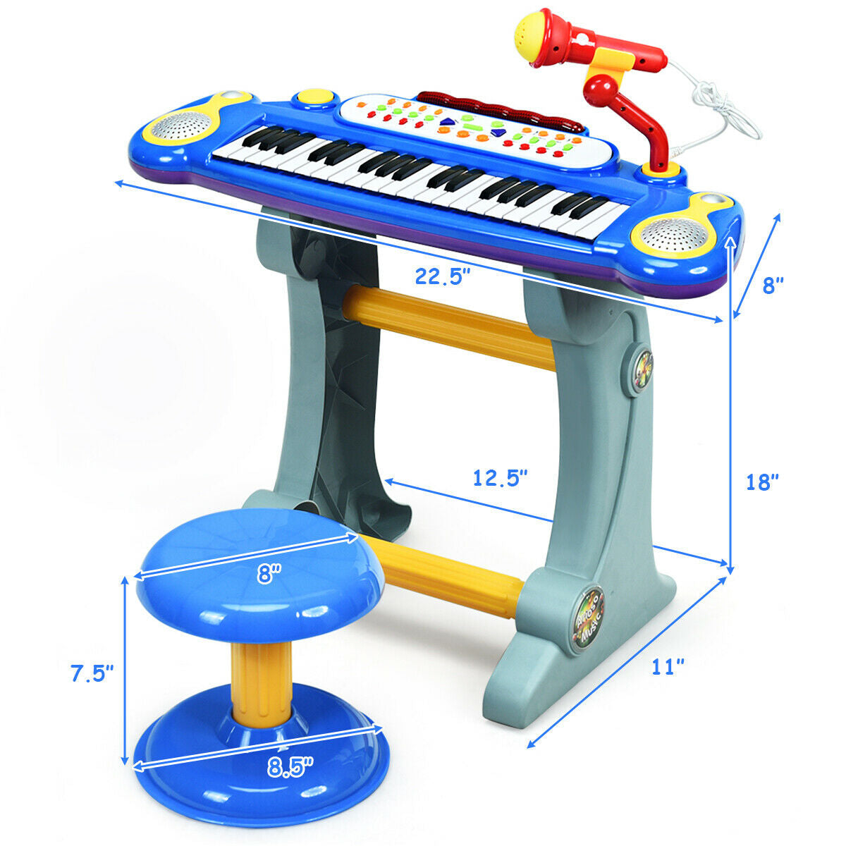 37 Key Electronic Keyboard Kids Toy Piano-Blue Kids Crystal