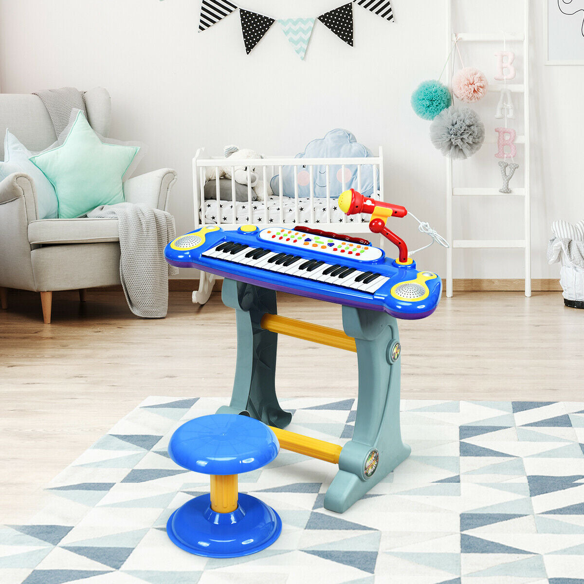 37 Key Electronic Keyboard Kids Toy Piano-Blue Kids Crystal