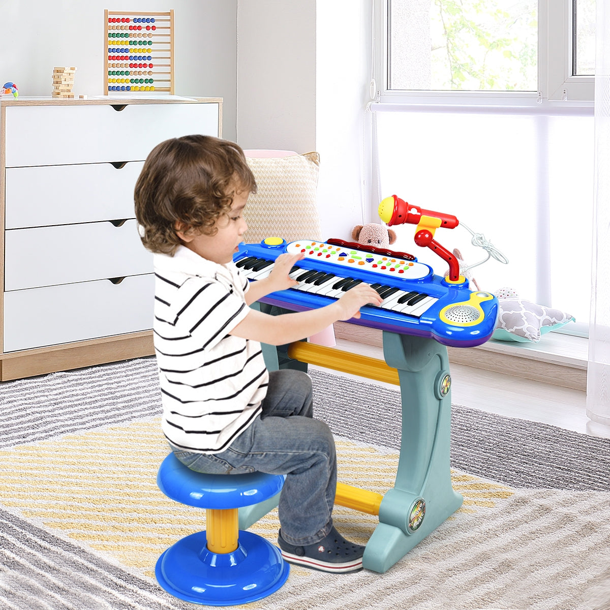 37 Key Electronic Keyboard Kids Toy Piano-Blue Kids Crystal