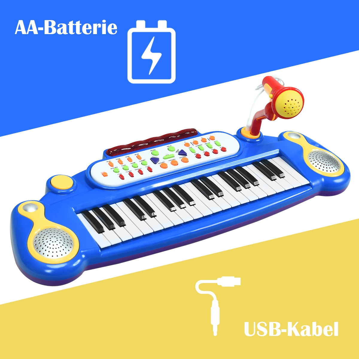 37 Key Electronic Keyboard Kids Toy Piano-Blue Kids Crystal