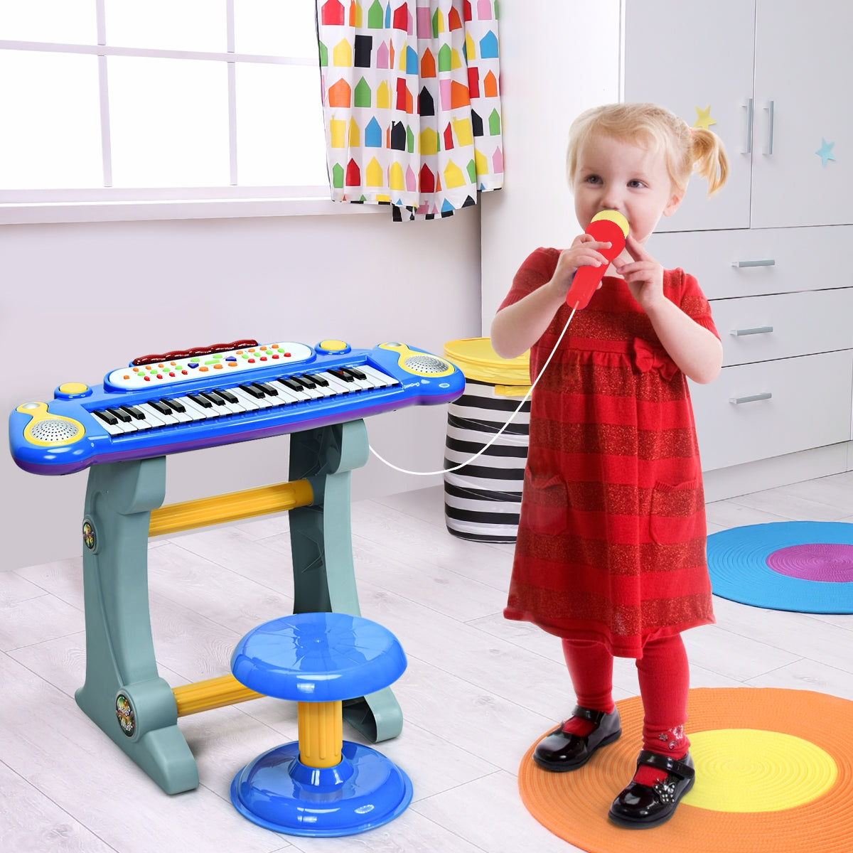 37 Key Electronic Keyboard Kids Toy Piano-Blue Kids Crystal