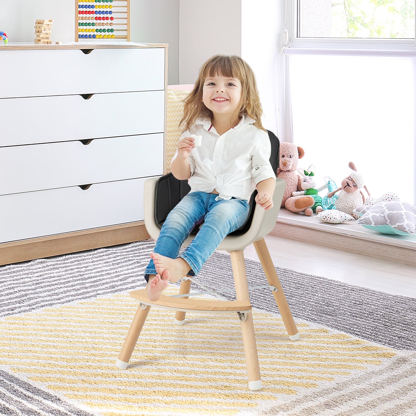 3-in-1 Convertible Wooden High Chair with Cushion-Black Kids Crystal