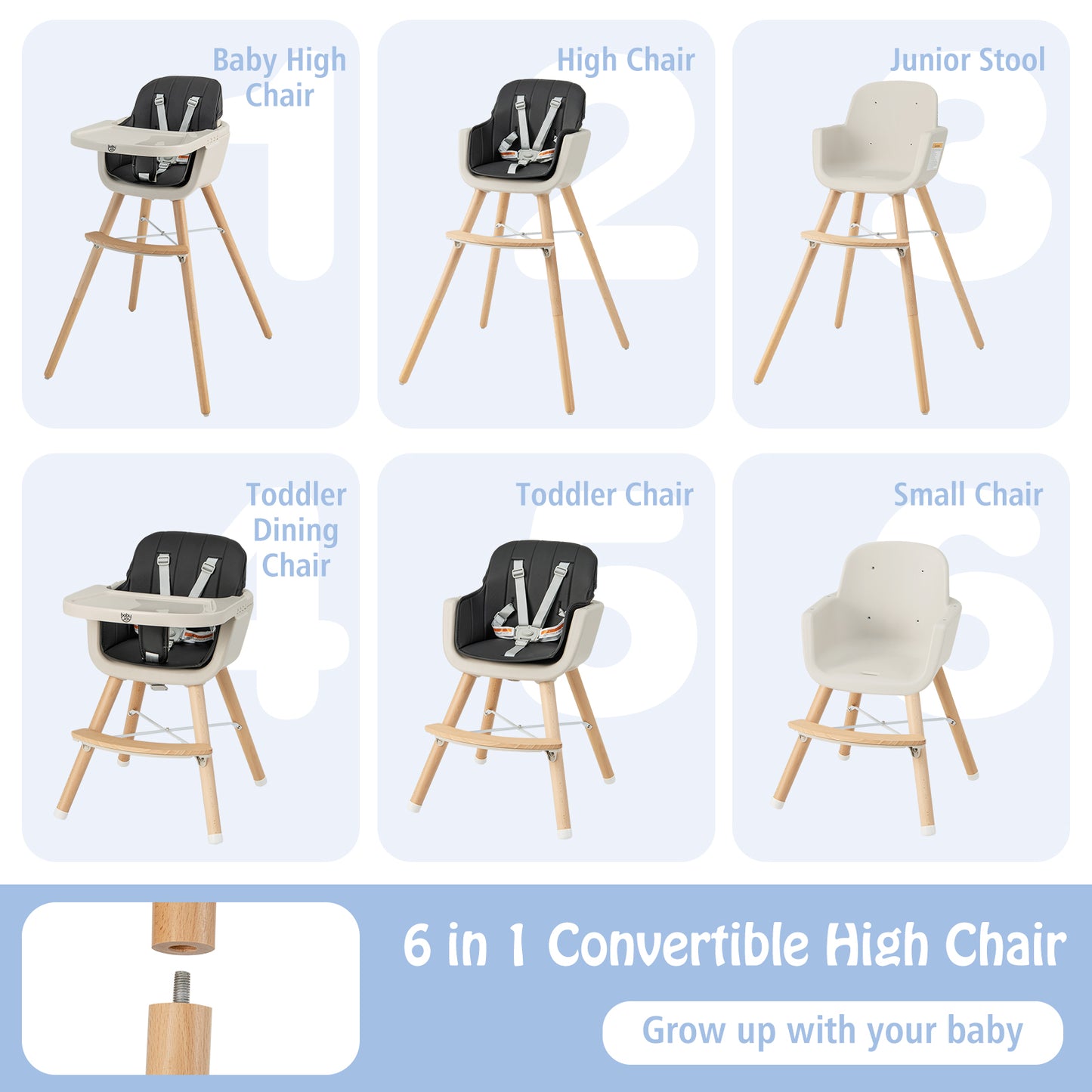 3-in-1 Convertible Wooden High Chair with Cushion-Black Kids Crystal
