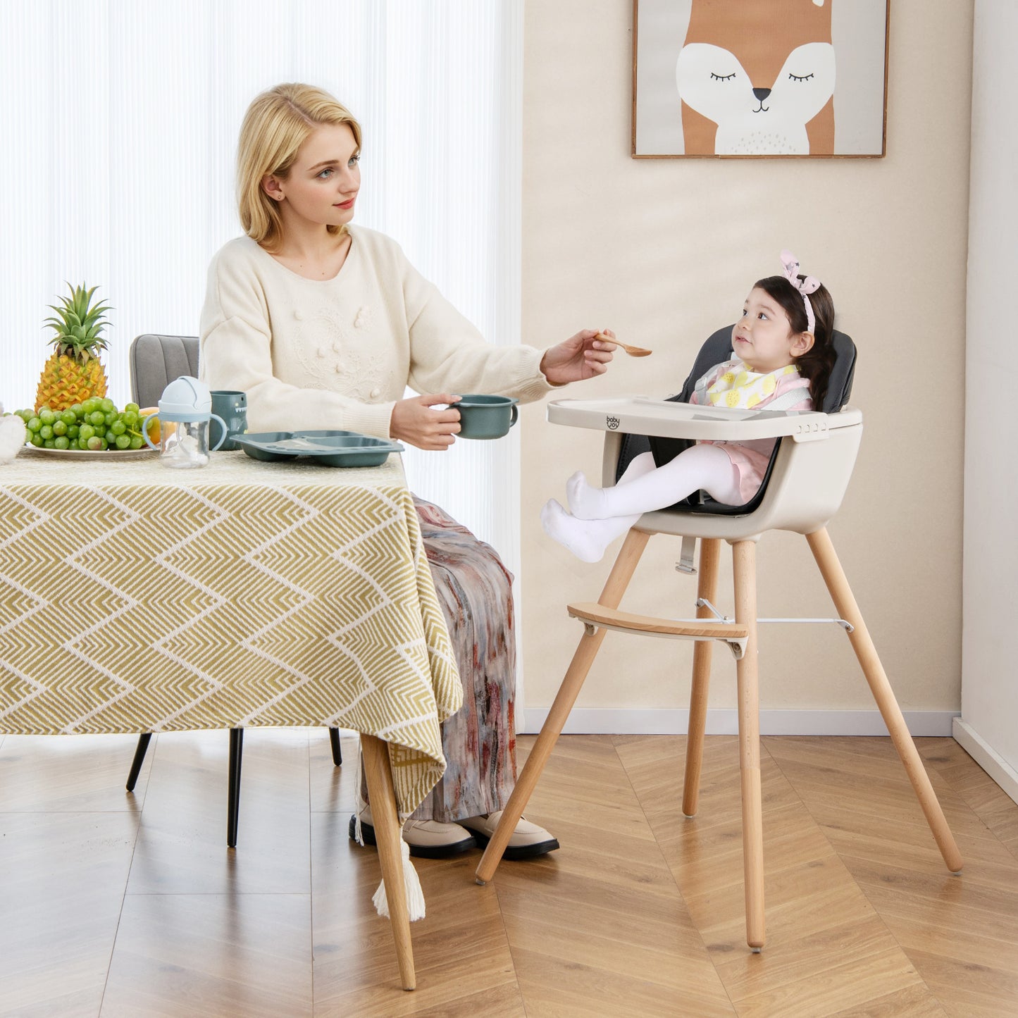 3-in-1 Convertible Wooden High Chair with Cushion-Black Kids Crystal