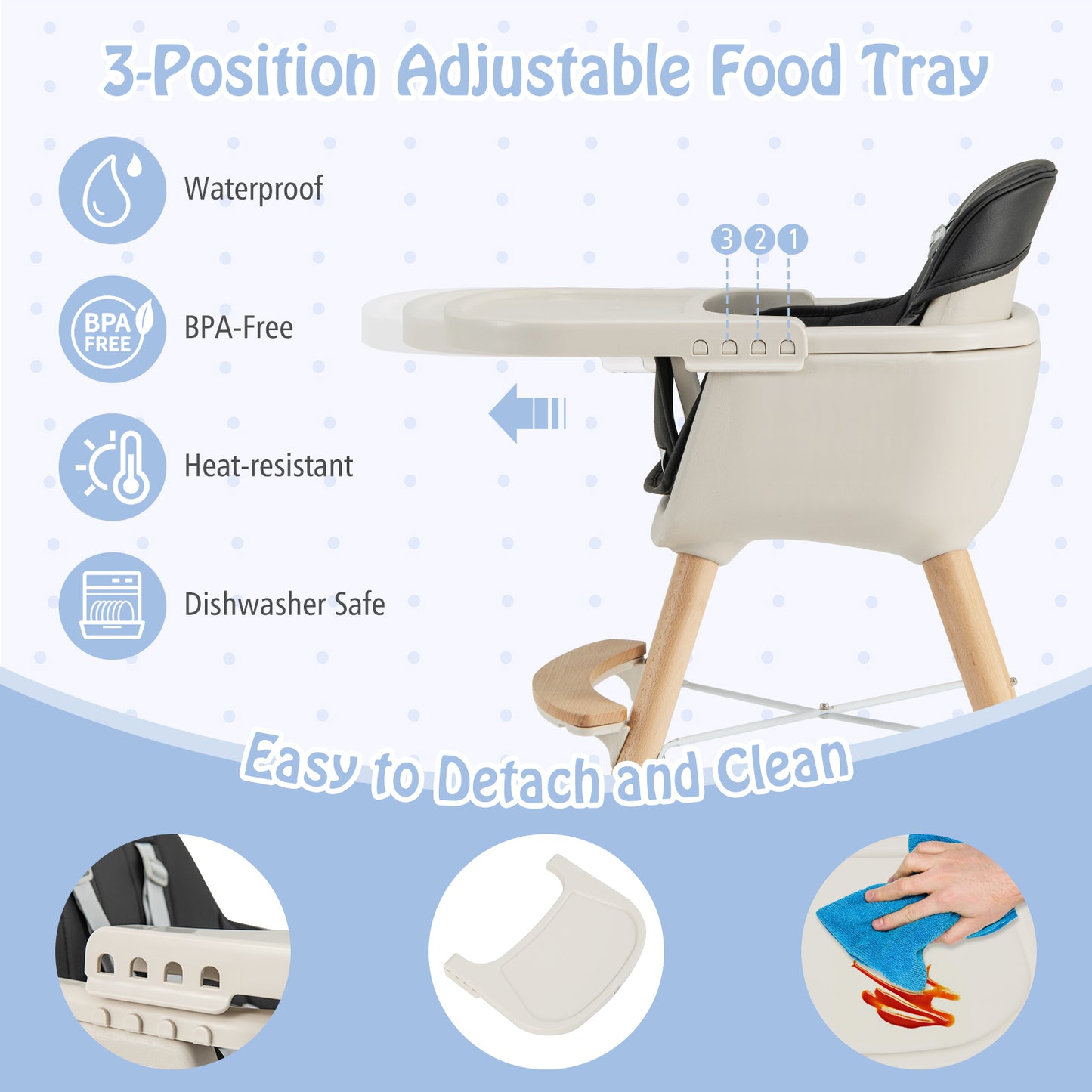 3-in-1 Convertible Wooden High Chair with Cushion-Black Kids Crystal